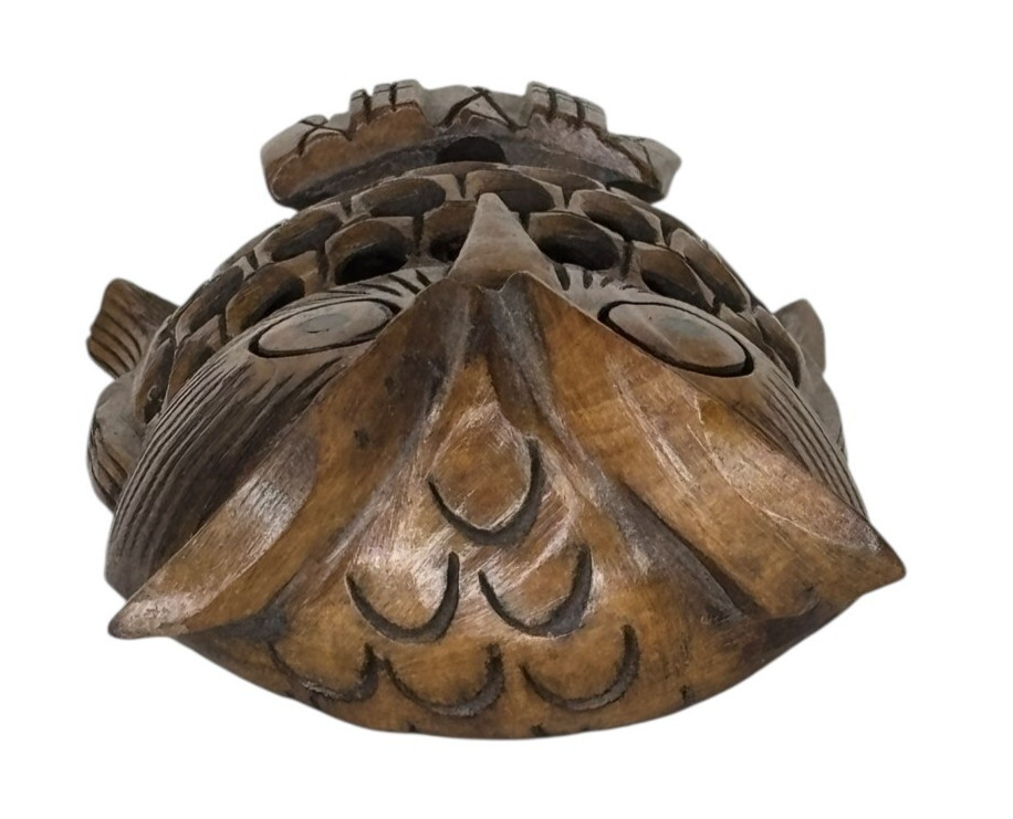 Vintage Carved Wood Owl with Baby Owl Owlet Carved Inside 4″