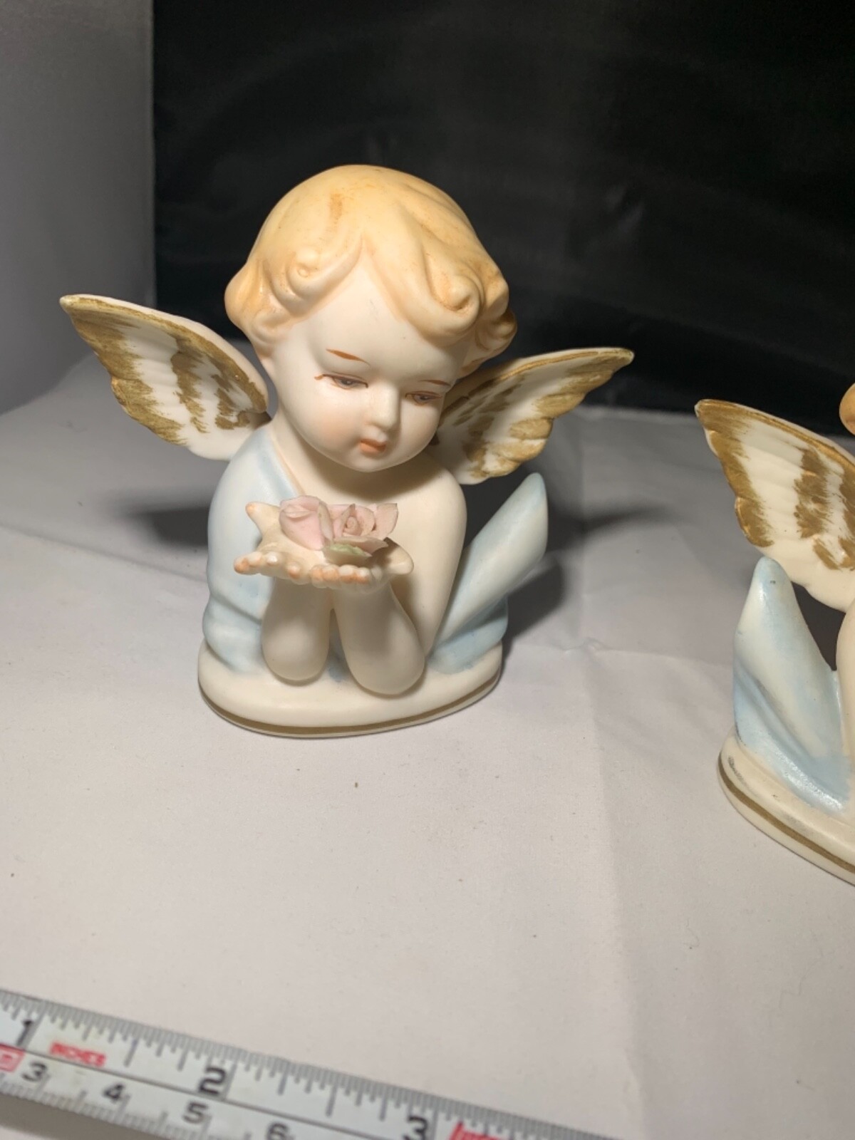 Pair of Vintage Arco Japan Bisque like Angels 4 1/2” tall