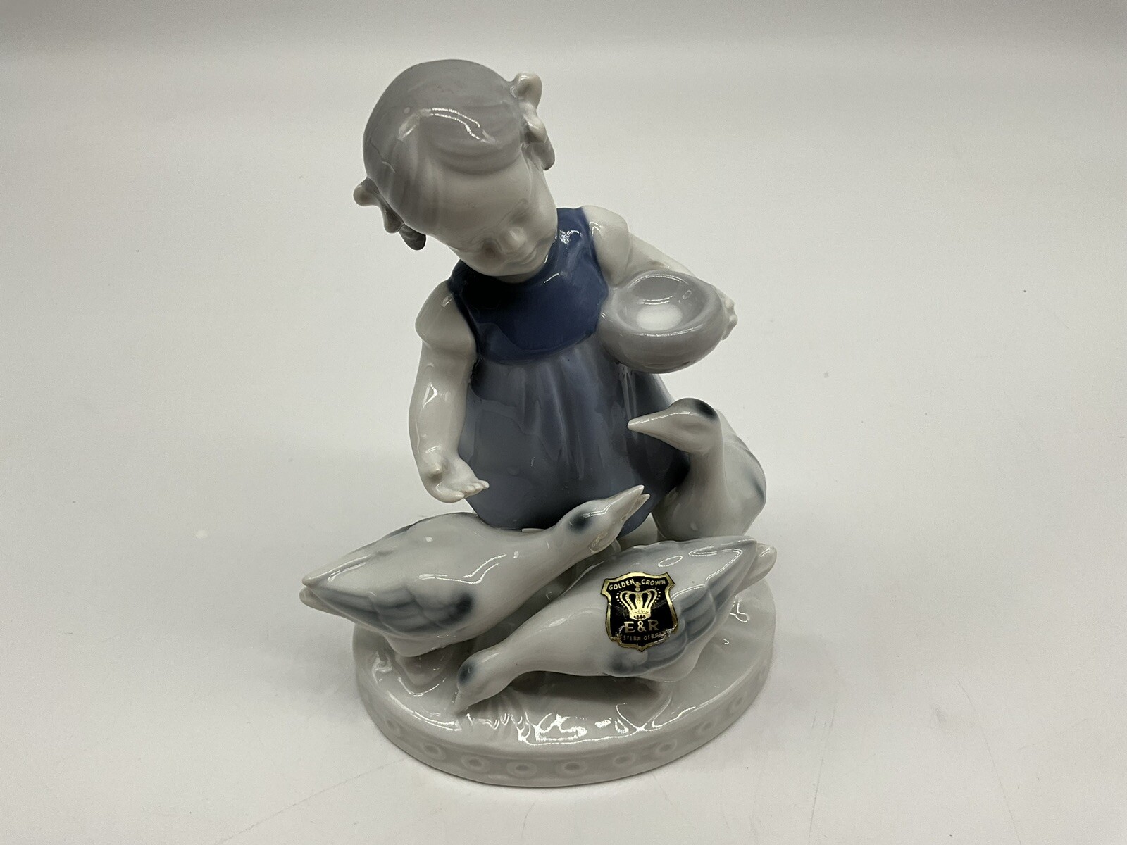 GEROLD PORZELLAN Vintage Figurine Girl w/Geese made in Bavaria Western Germany