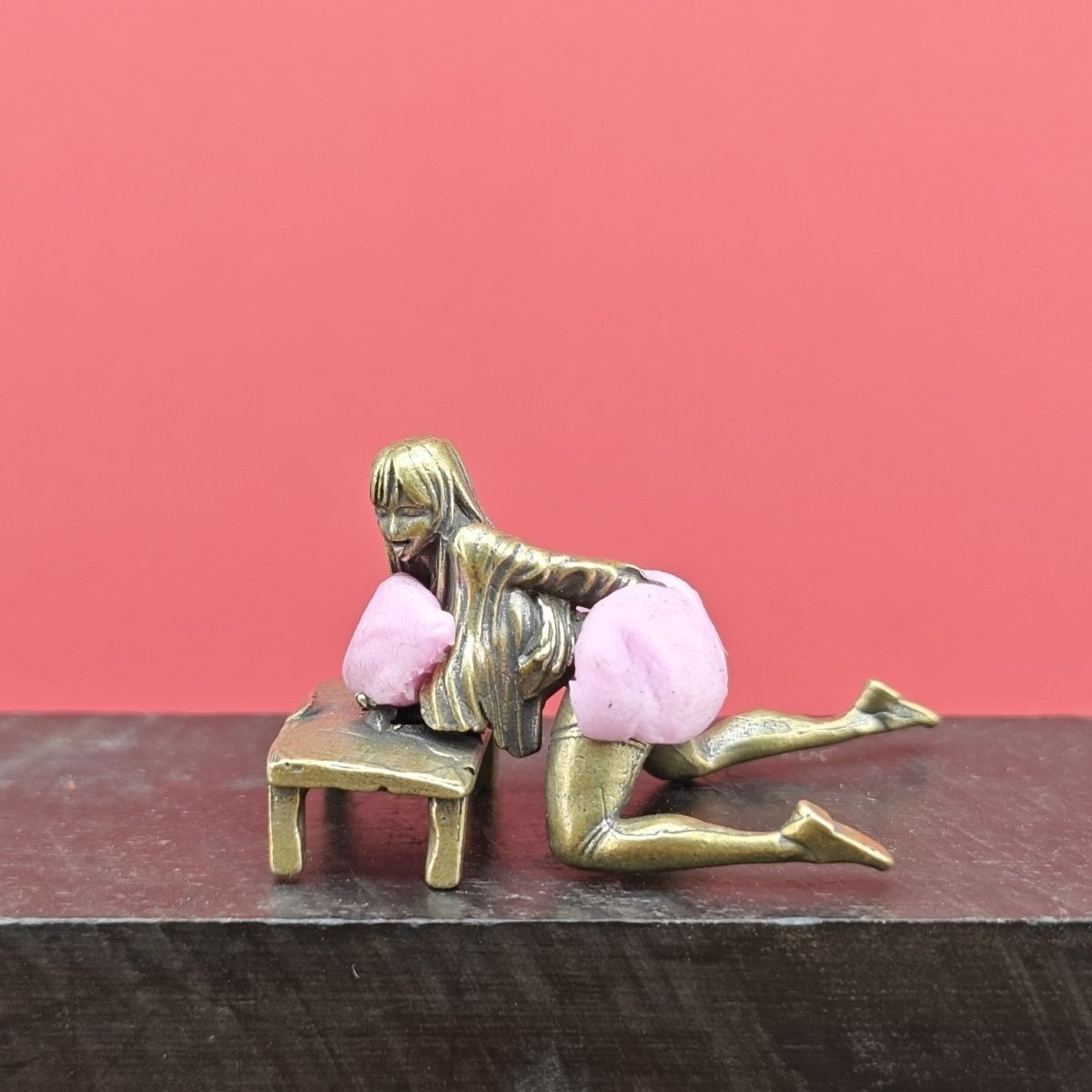 54mm Solid Brass Sexy Kneeling Table Lady Big Ass Beauty Miniature Doll Model