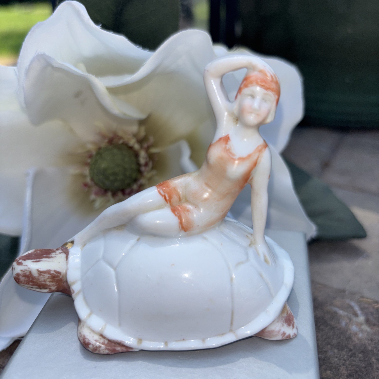 Antique Art Deco German Porcelain Bathing Beauty on Turtle Figurine Mold 5327