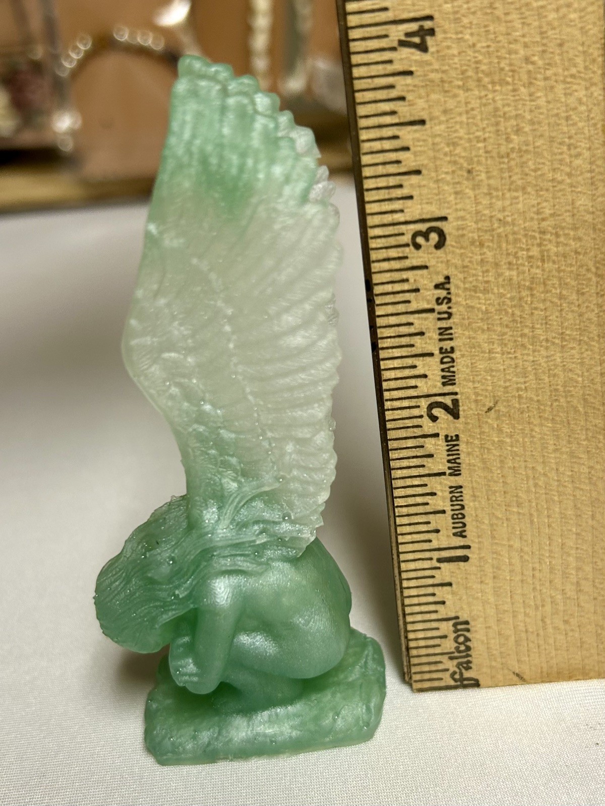 Resin Healing Angel Green And White Figurine Small