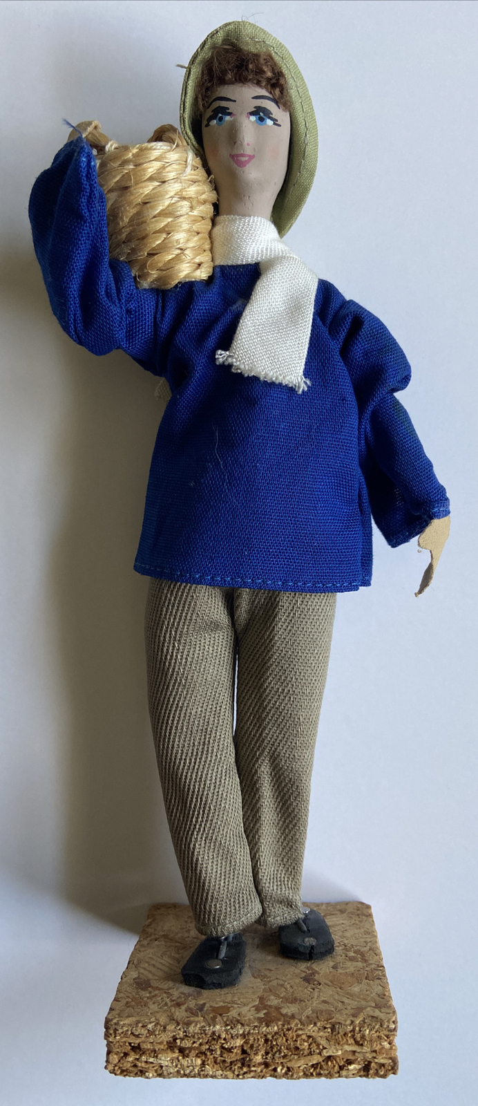 Vintage Sabra Folk Doll Figure “Carrying Basket” – Handmade In Israel 7.75″