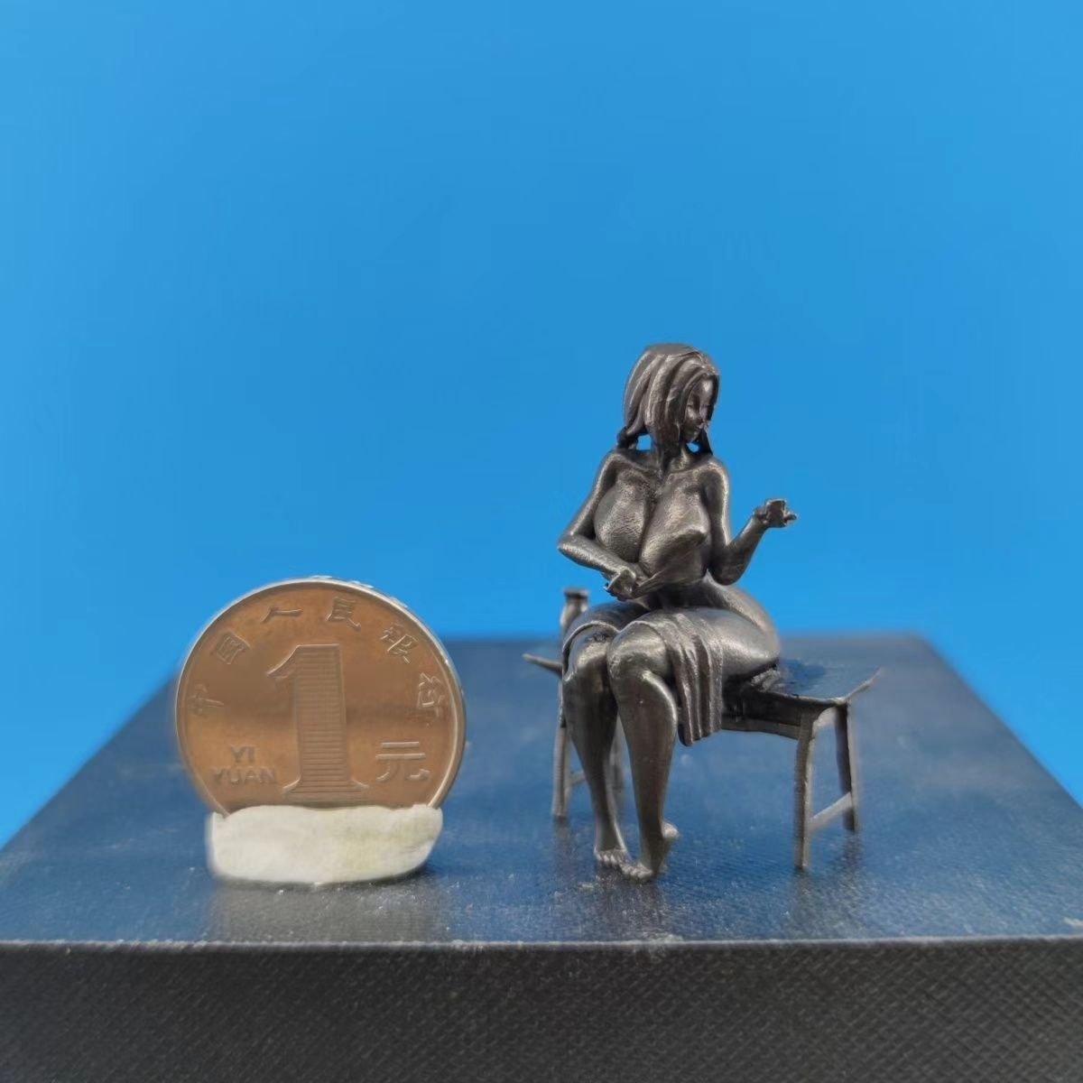 Cute Gril Drinking on the Bench Statue, Solid Brass Female Sculpture Collection