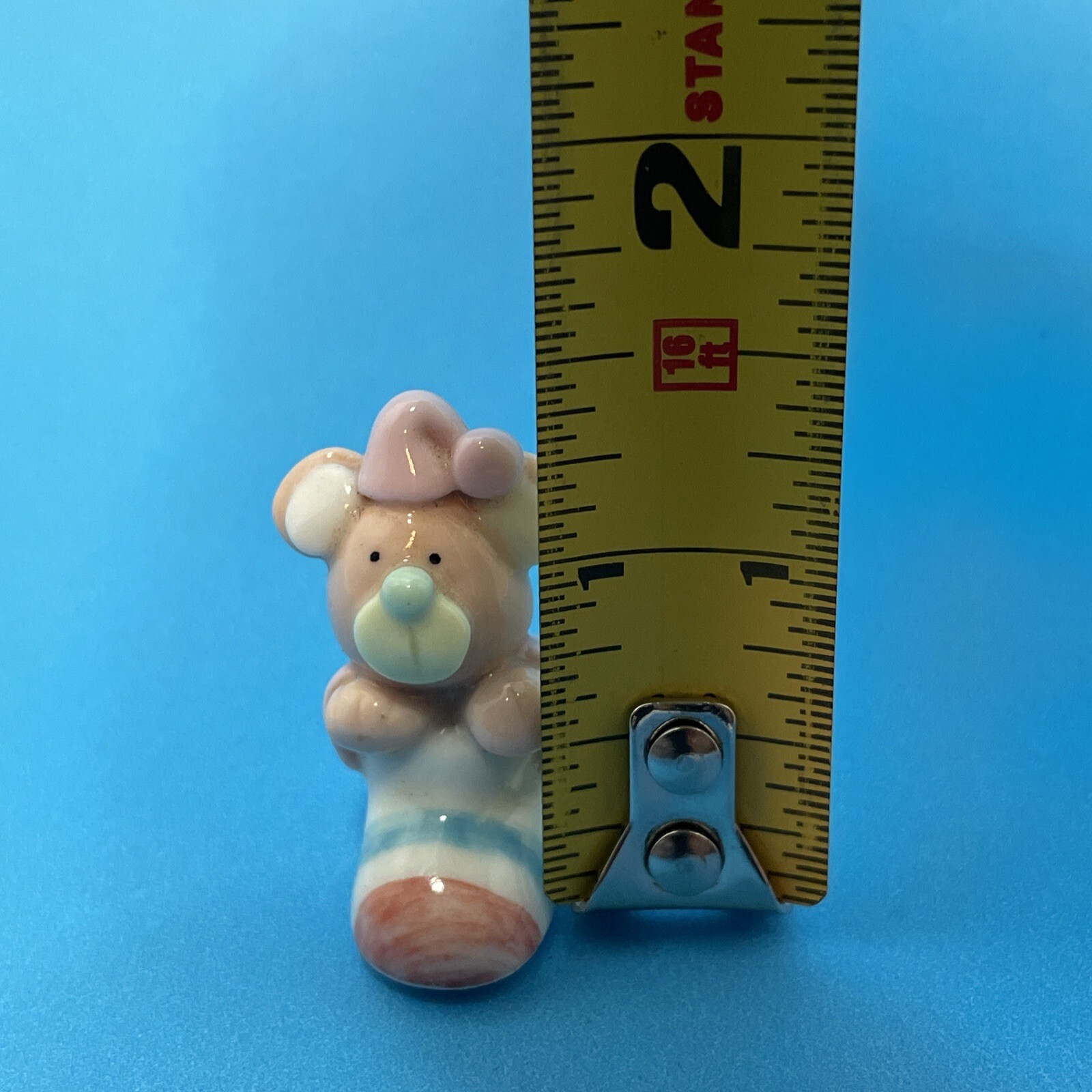Teddy Bear Figurine Miniature Porcelain Figural Bedtime Shoe 1.5 in
