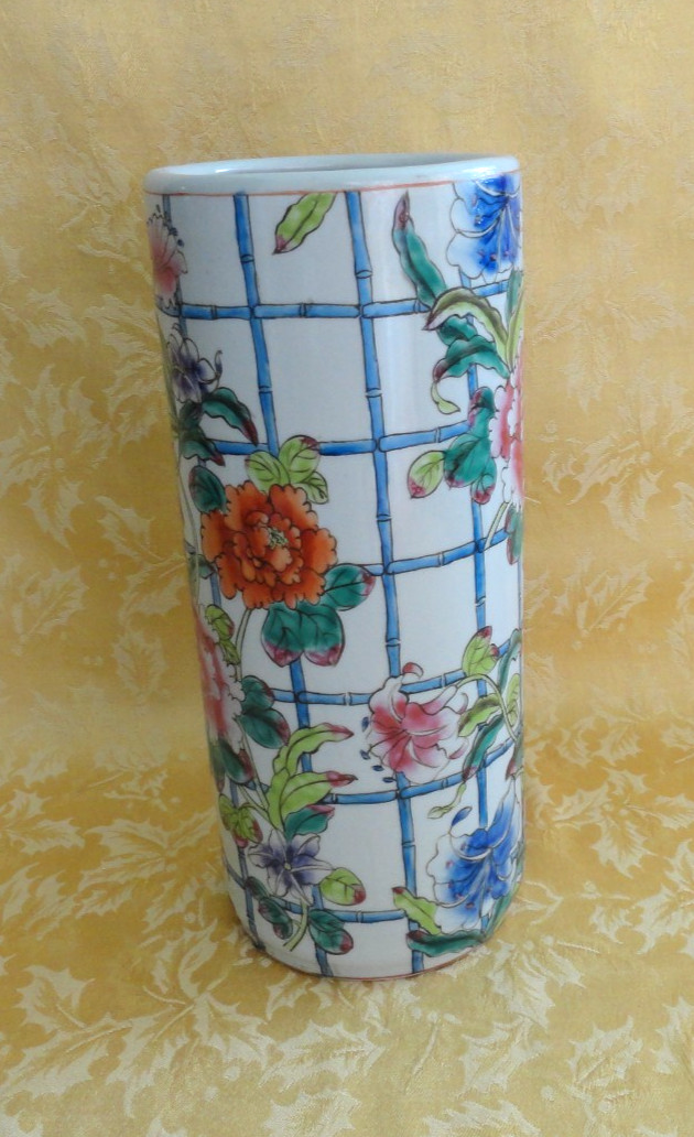 Vintage Chinese Porcelain Vase Brush Pot With Flowers The Bombay Company