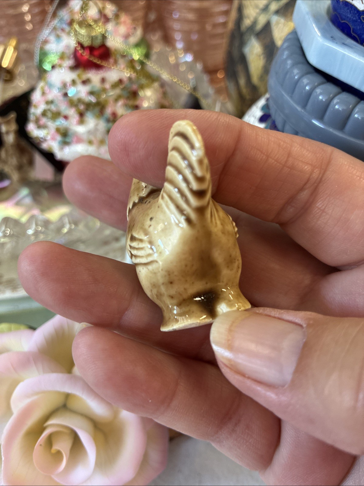Vintage Signed Banty Hen Small Comb Miniature Figure Chicken Ceramic