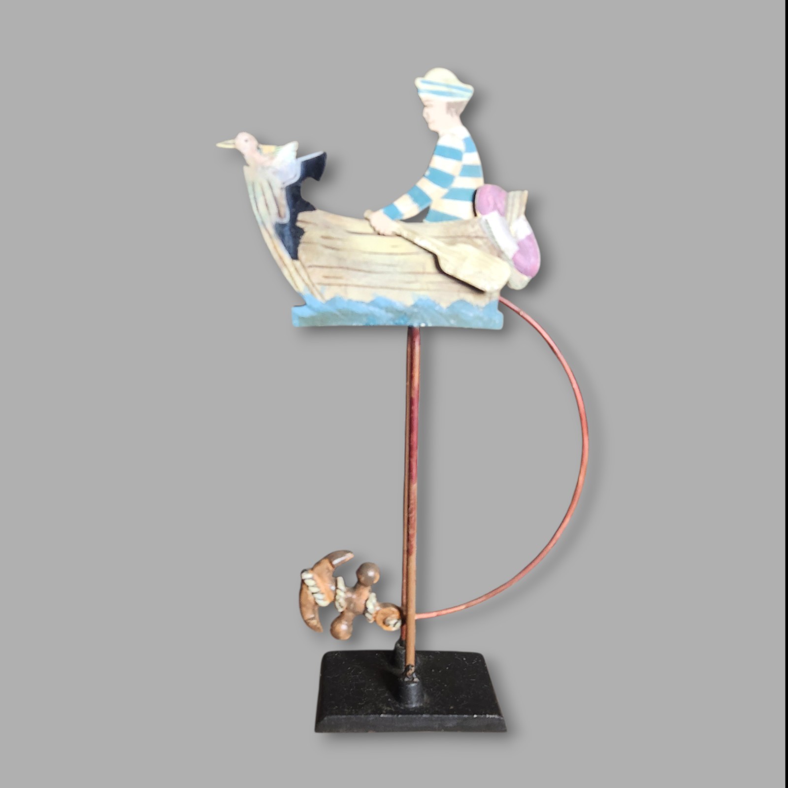 Primitive Sailor Rowing A Boat Kinetic Pendulum Toy Metal Anchor Weight