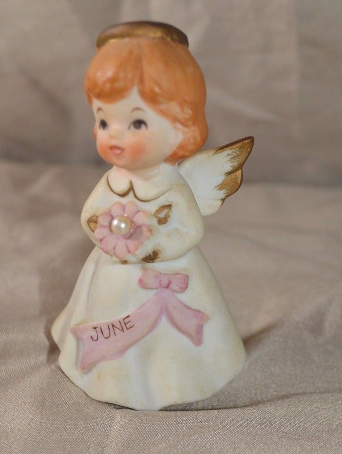 Vintage Birthday Angel June Pearl Flower Birthstone Angel