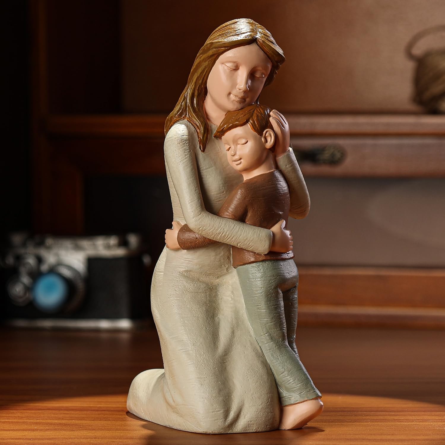 Mother and Son Figurines, Sculpted Hand-Painted Mom and Son Statues Mother Son