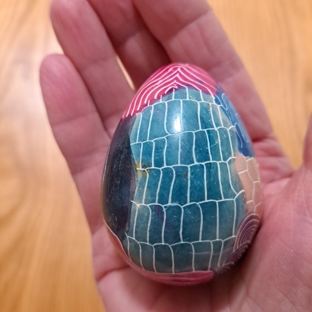 Sandstone Egg Hand Carved & Ornate Hand Painted Multicolor Elephant Kenya 2.5″