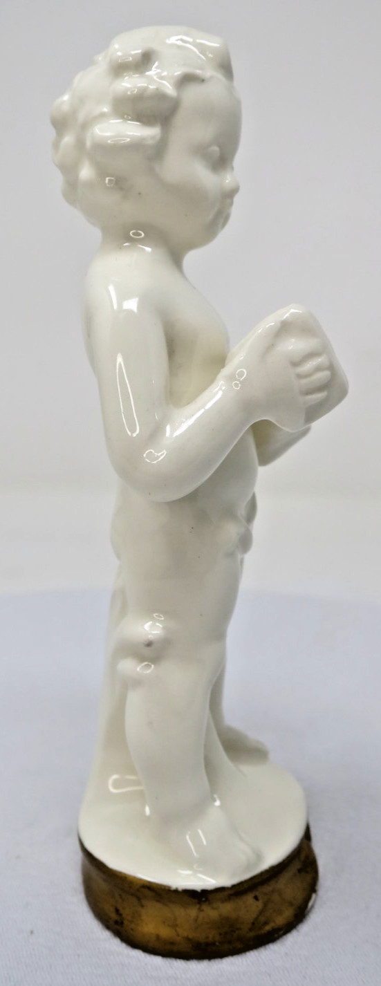 Vintage Cherub/Putti Boy Musician Playing Accordian Japan White Gold Base EVC