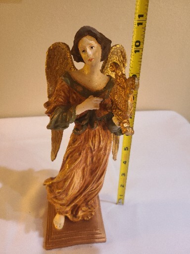 Beautiful Vintage Winged Angel With Harp 11 Inches Tall
