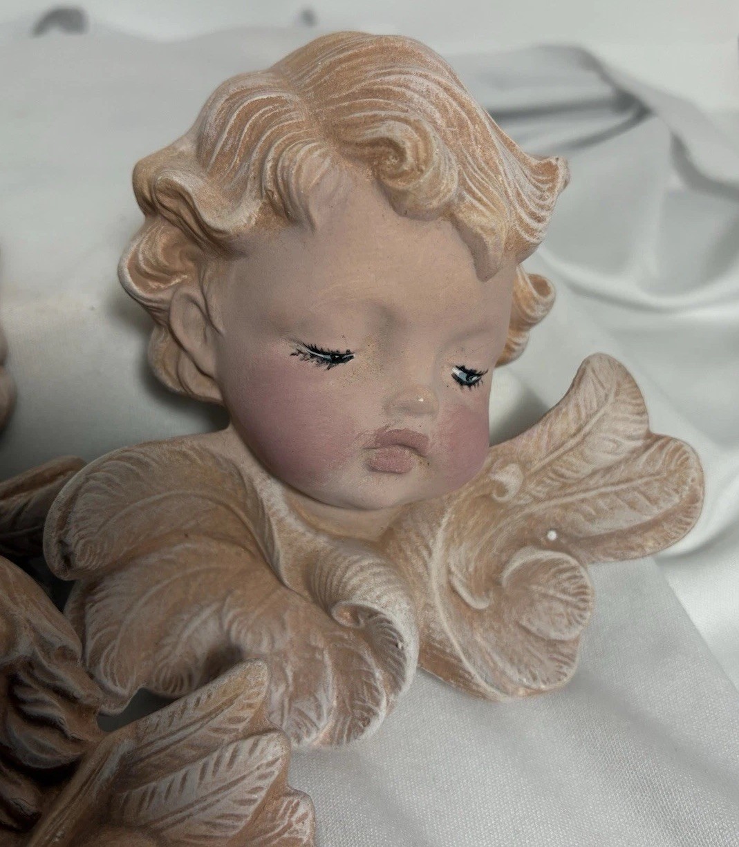 1987 Scioto Cherub Angels Ceramic Hand Painted Wall Decor Set of 3
