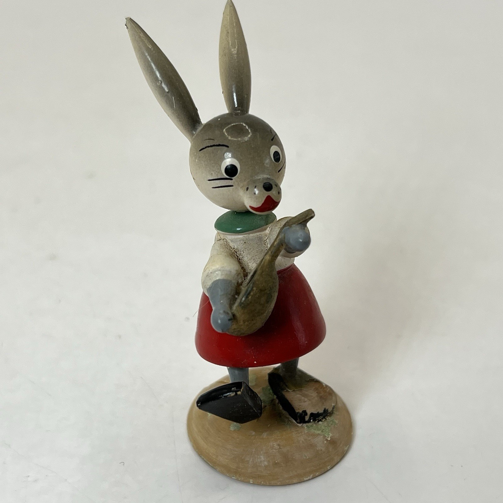 Vintage Goula Painted Wooden Rabbit Marching & Playing Mandolin Spain