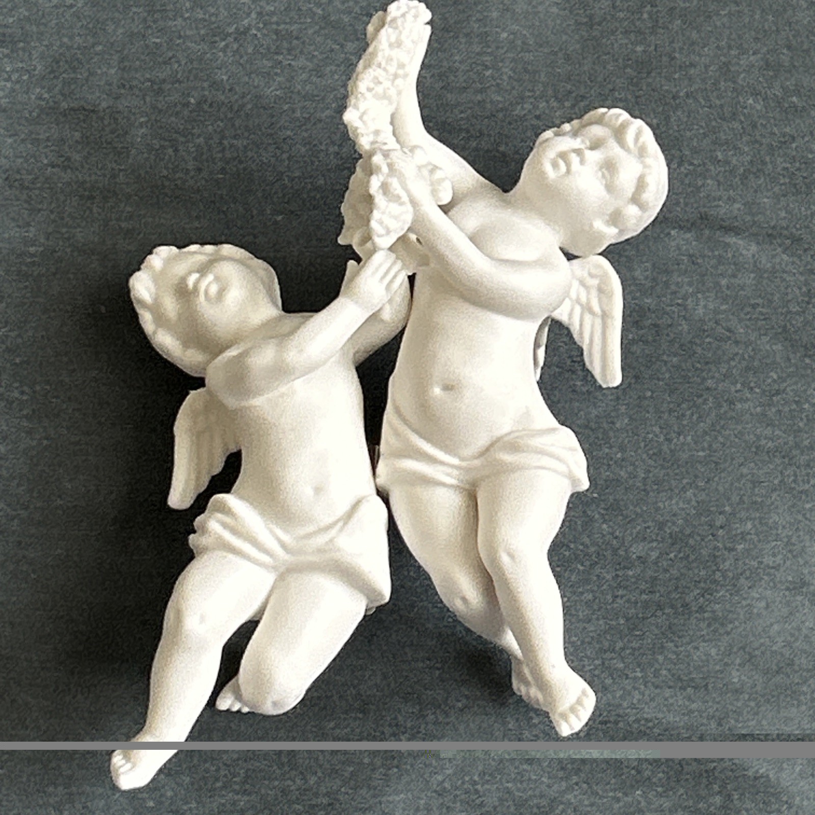 Vintage ARCO 2 Winged Angel Cherub Figurines W/ Clips Bisque Porcelain Japan 6”