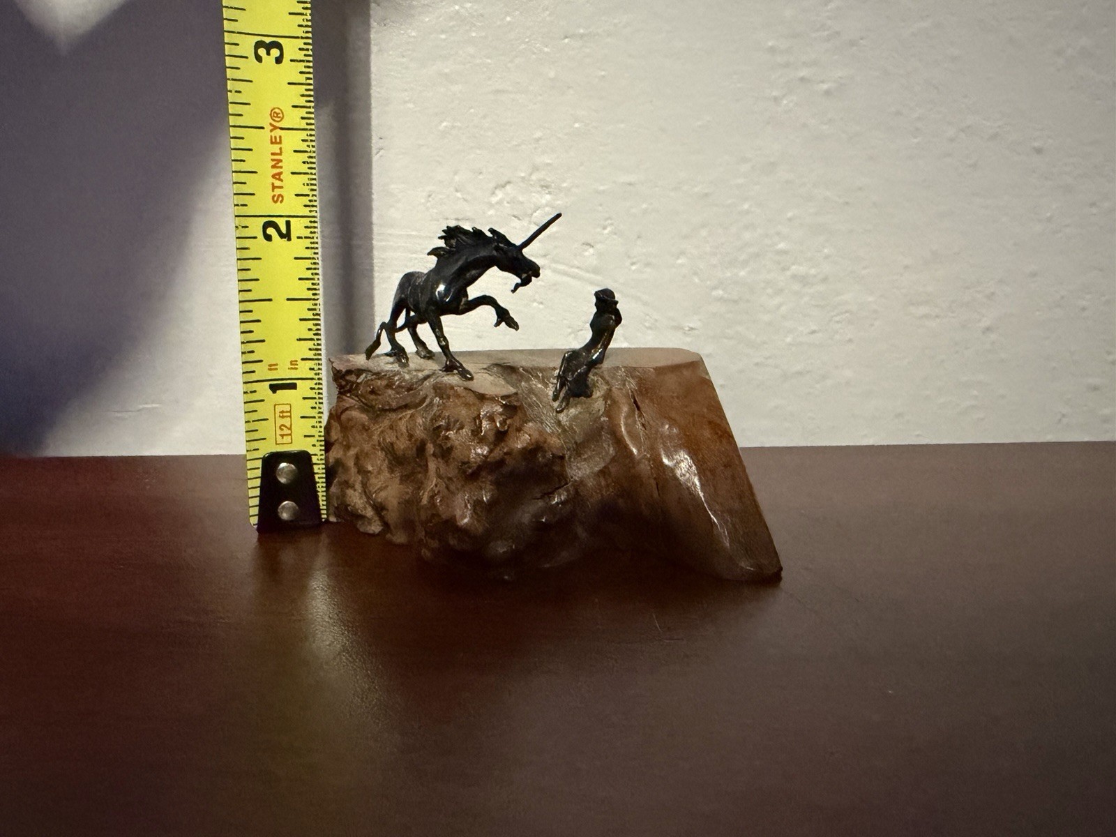 M. Bruno 1976 Burl Wood Unicorn Sculpture Fantasy Art Signed Miniature Decor