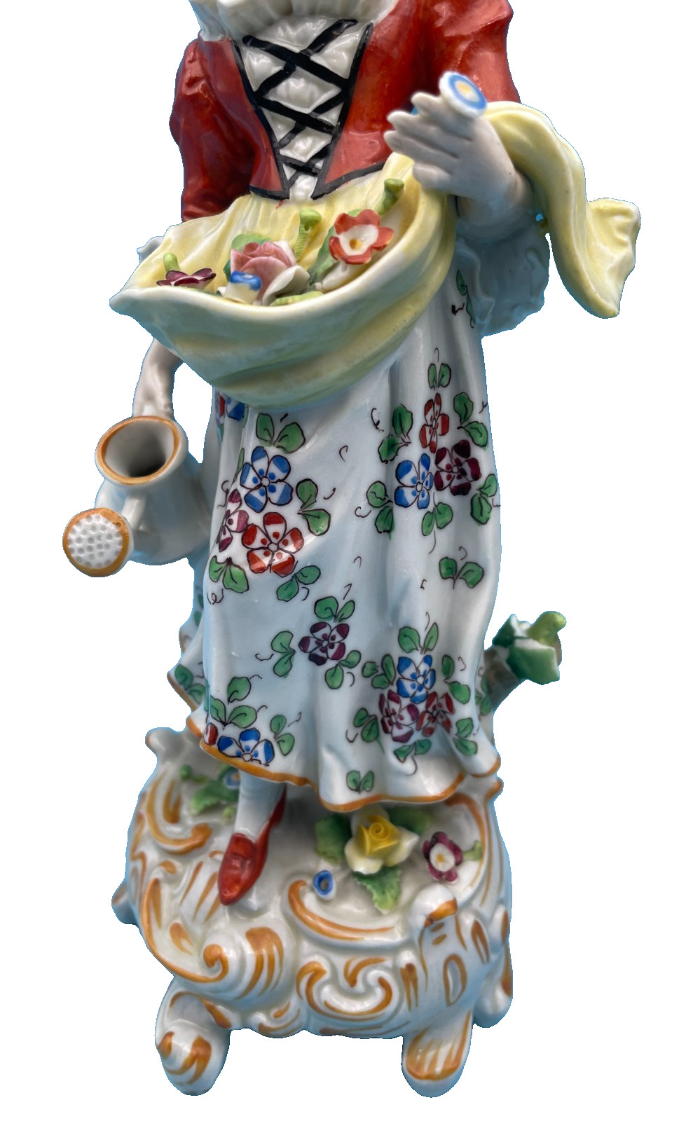 Beautiful Sitzendorf Couple Man w/Flowers In a Basket & In Woman’s Apron