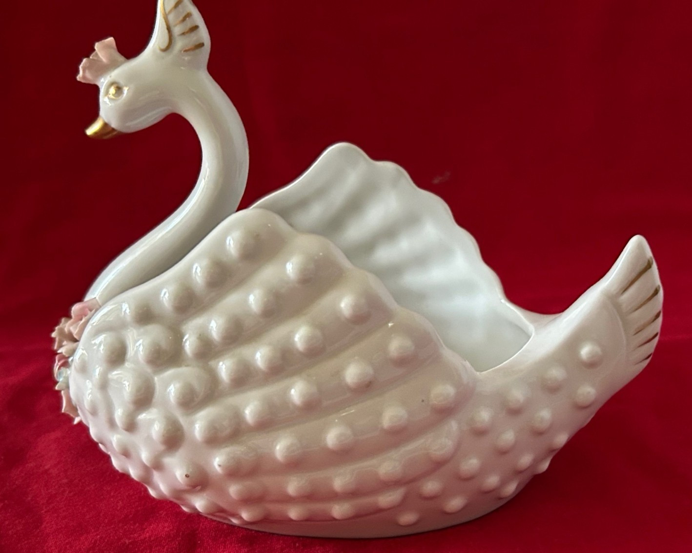 Vintage Lefton Japan Porcelain Swan White Hobnail Trinket Dish Wedding Décor MCM