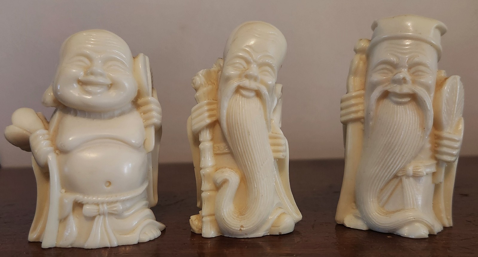 Chinese Wise Men Figurines Mini Statues White / Ivory 2.3″ Tall Set of 3