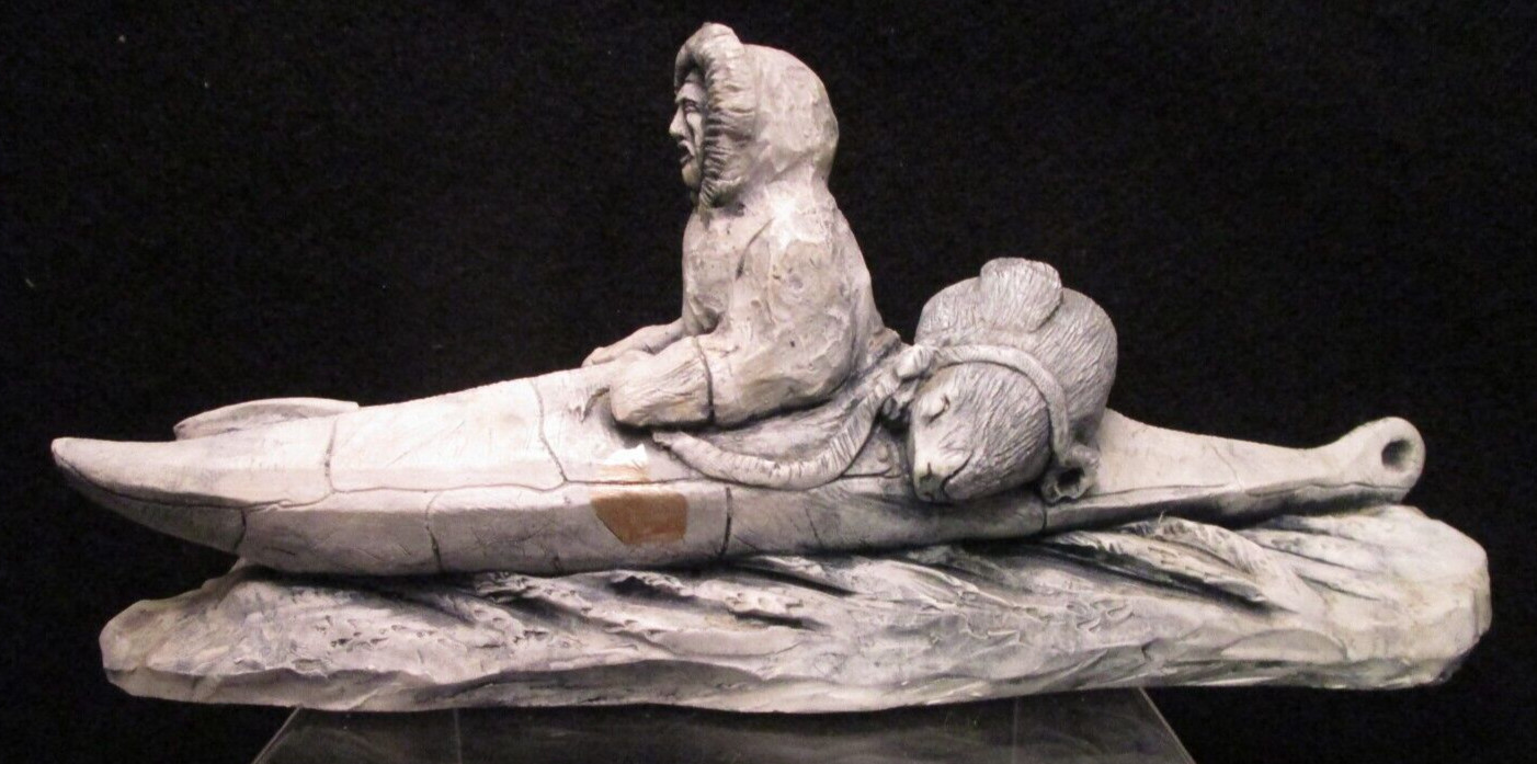 Mt. St. Helen’s Volcanic Ash Inuit Kayak Seal Hunt Art Sculpture Figurine
