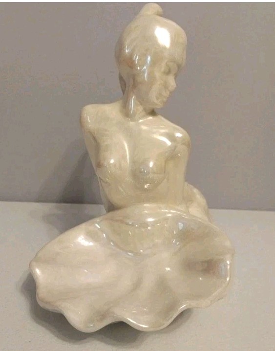 Vintage Handmade Ceramic Mermaid Figurine Trinket Dish Jewelry Holder