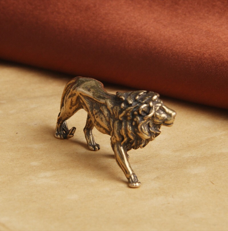 2 Pc Solid Brass Lion Statue Animal Statues Toys Ornaments Desktop Decorations
