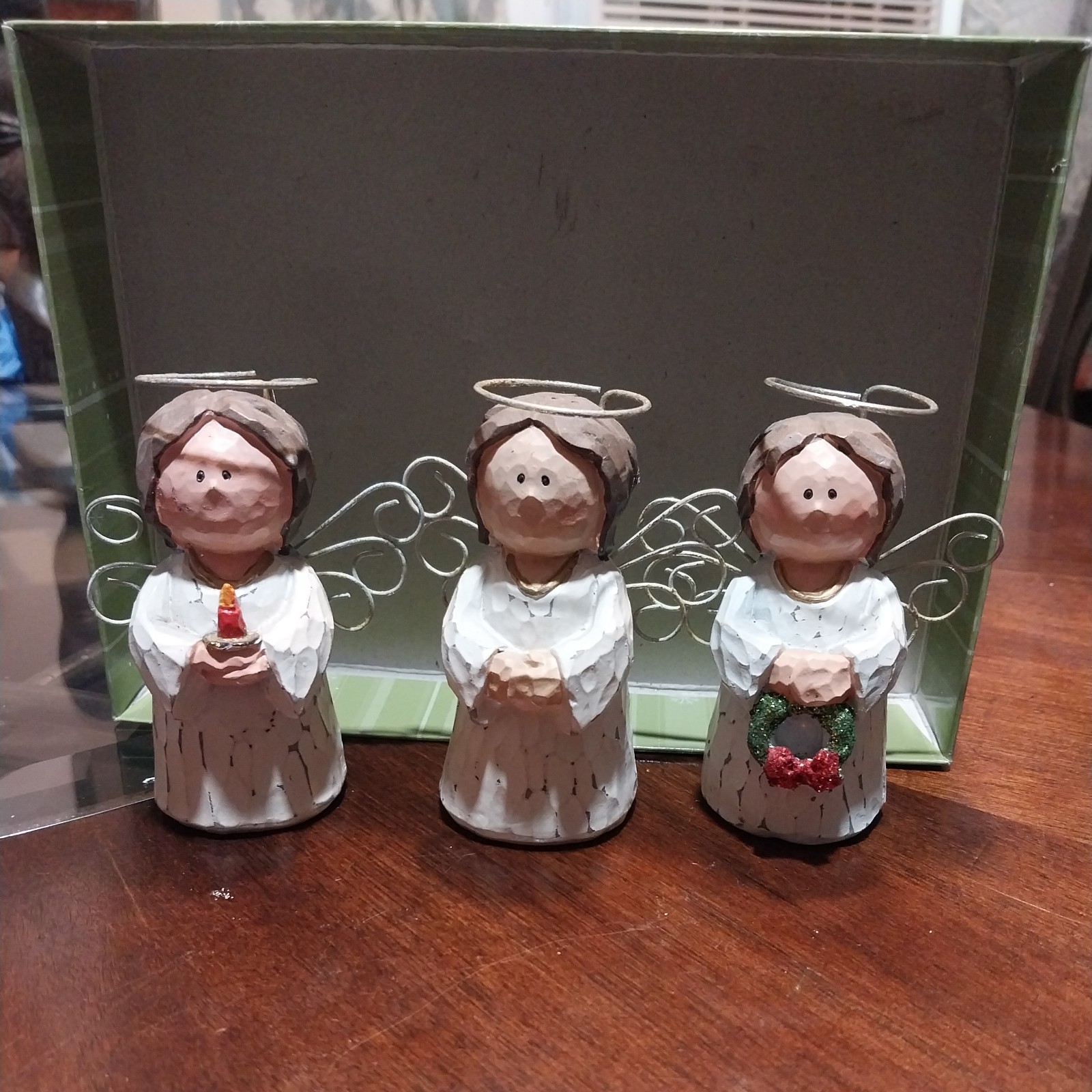 Christmas Angels. 3 Country Rustic Approx 3 1/4 in tall. Metal Wings/halos