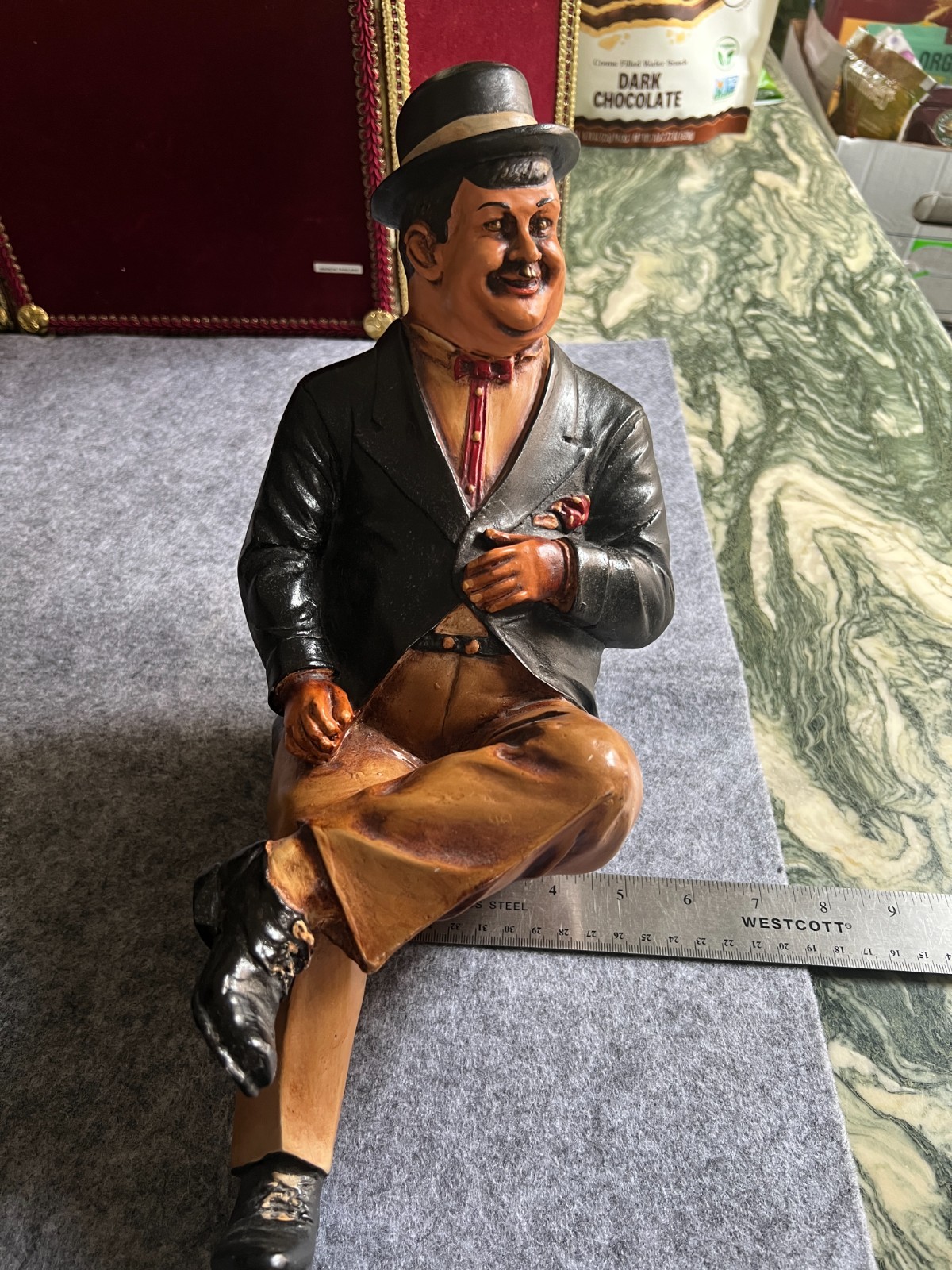 Vintage European Gentleman Figurine Seated Resin Sculpture Hand Painted 15″