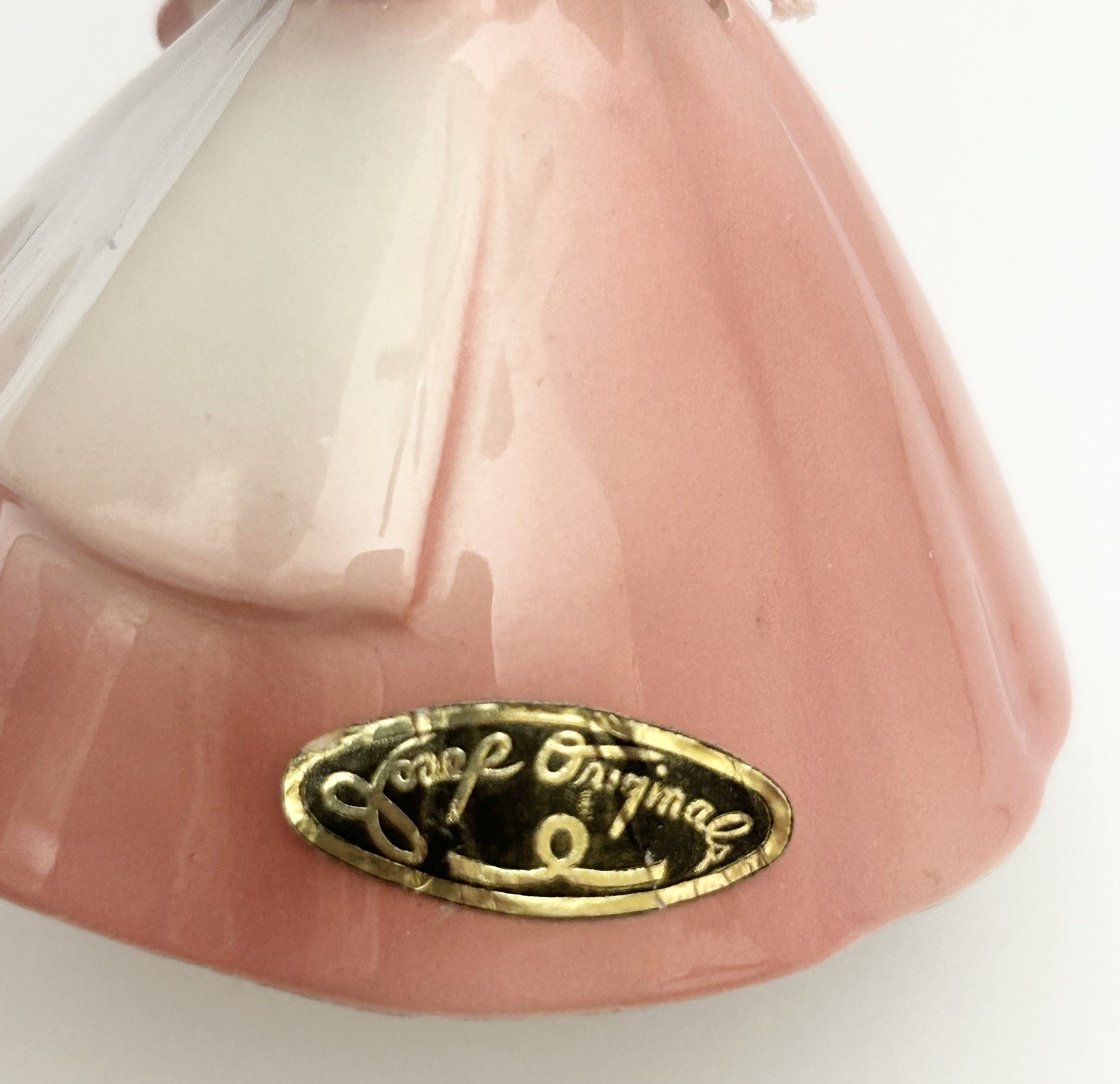 Vtg Josef Originals “Dinner Belle” Figurine Pink Dress w Sticker chipped petal