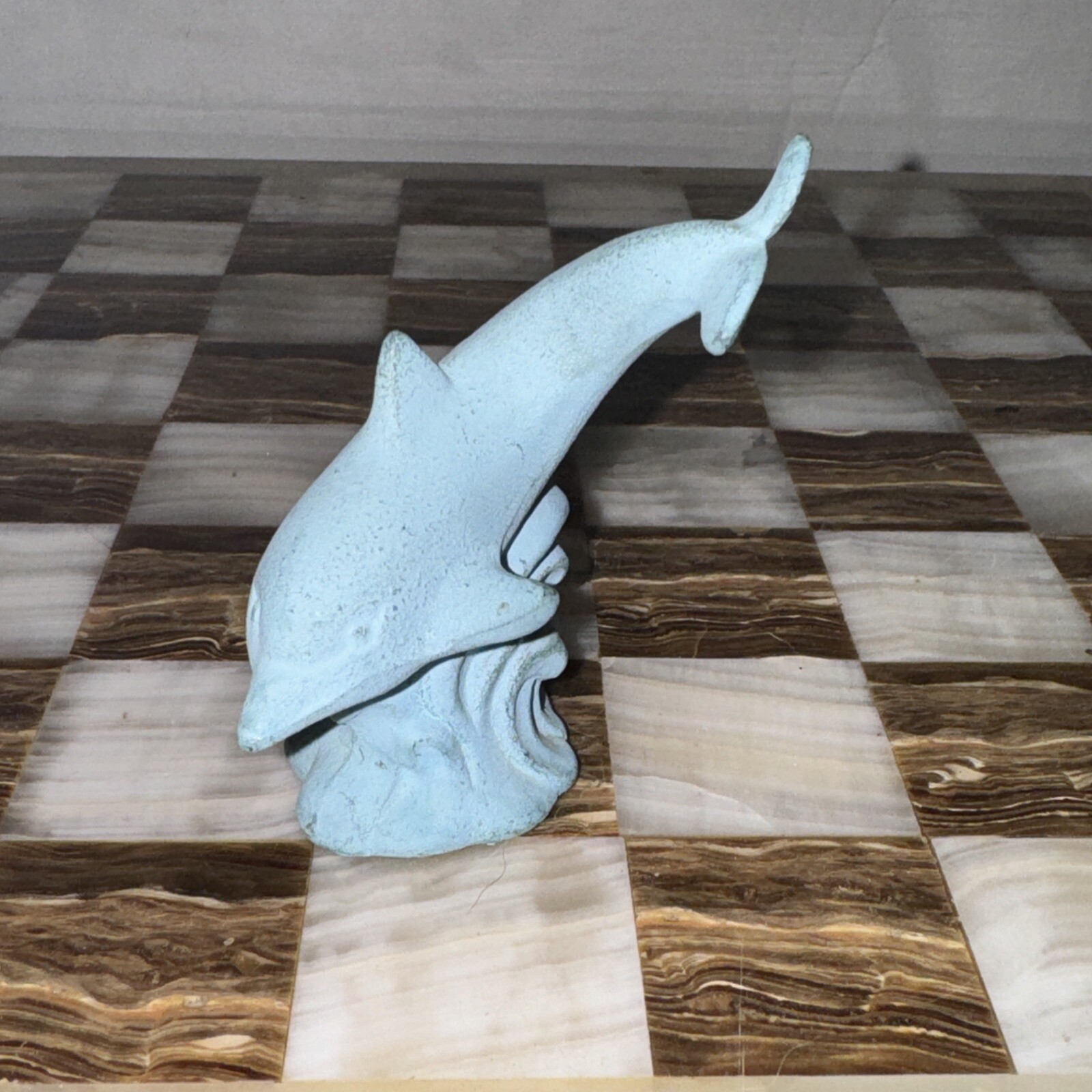 Vintage Lenox Dolphin Figurine Statue Sculpture Cast Iron Blue Waves Sea Ocean