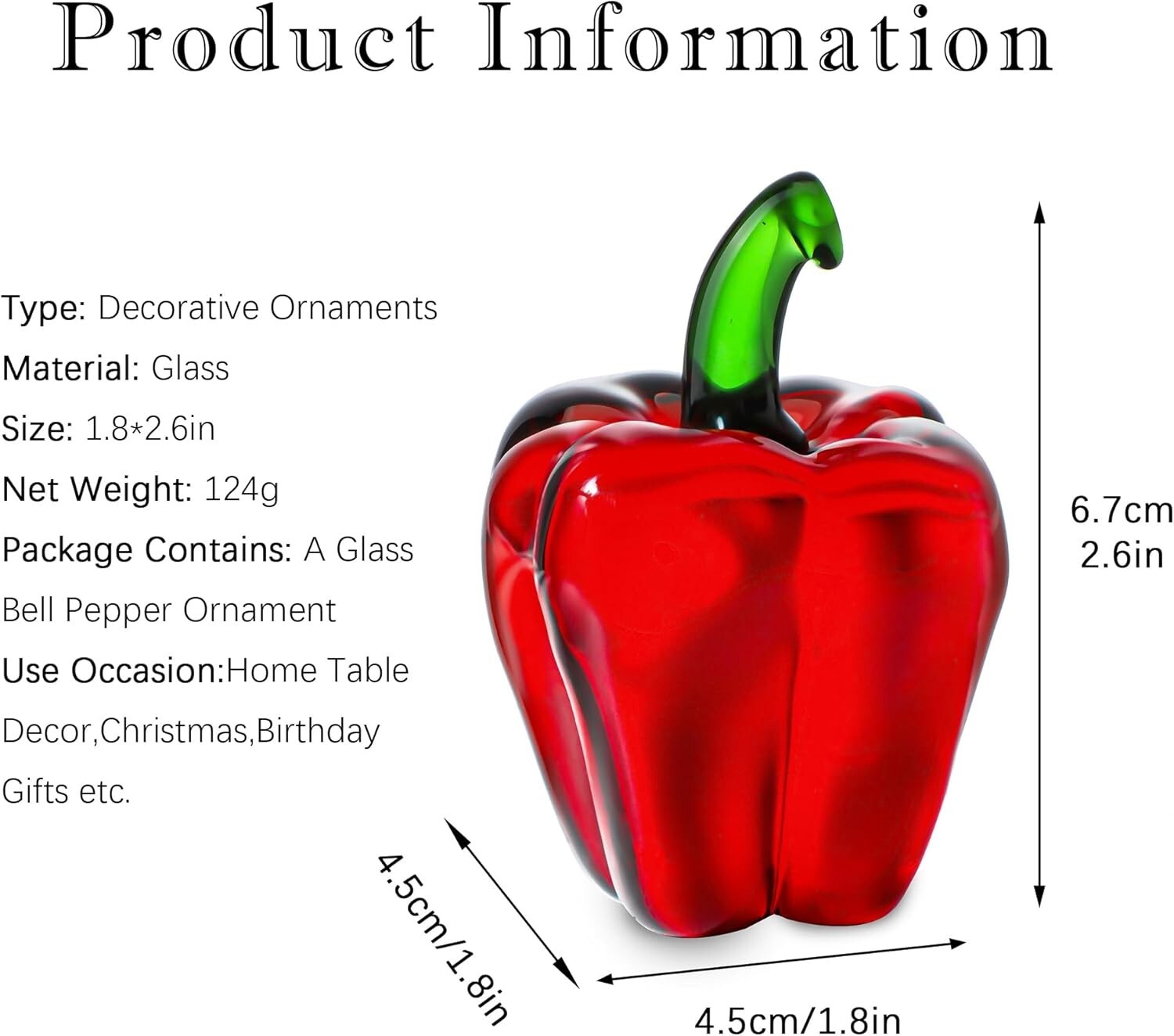 Mini Glass Hot Chili Figurine Crystal Fruit&Vegetable 1.8 x 1.8 x 2.6 in