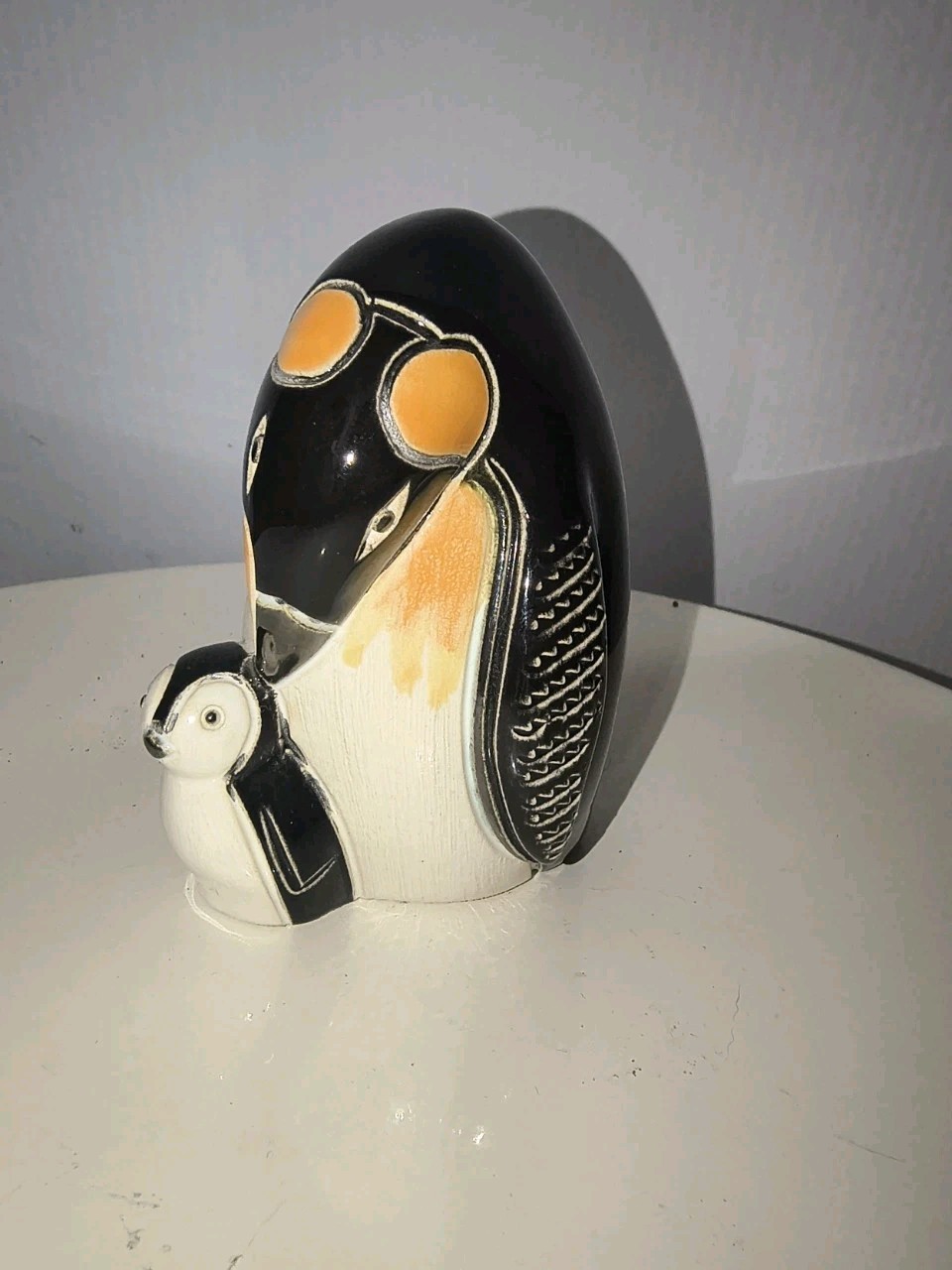 Penguin With Baby Artesania Rinconada Hand Crafted Art Pottery Figurine Uruguay