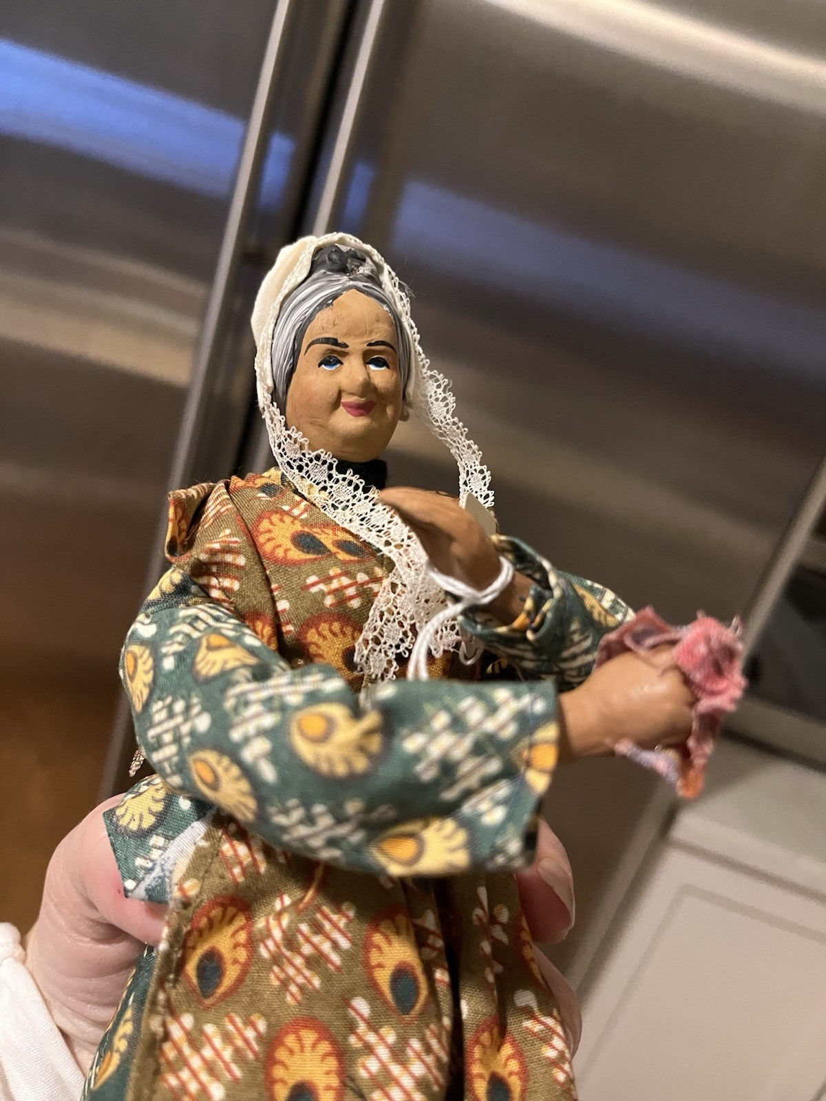 French Doll Handmade Santon De Provence France Folk Art Old Woman 12” Vintage