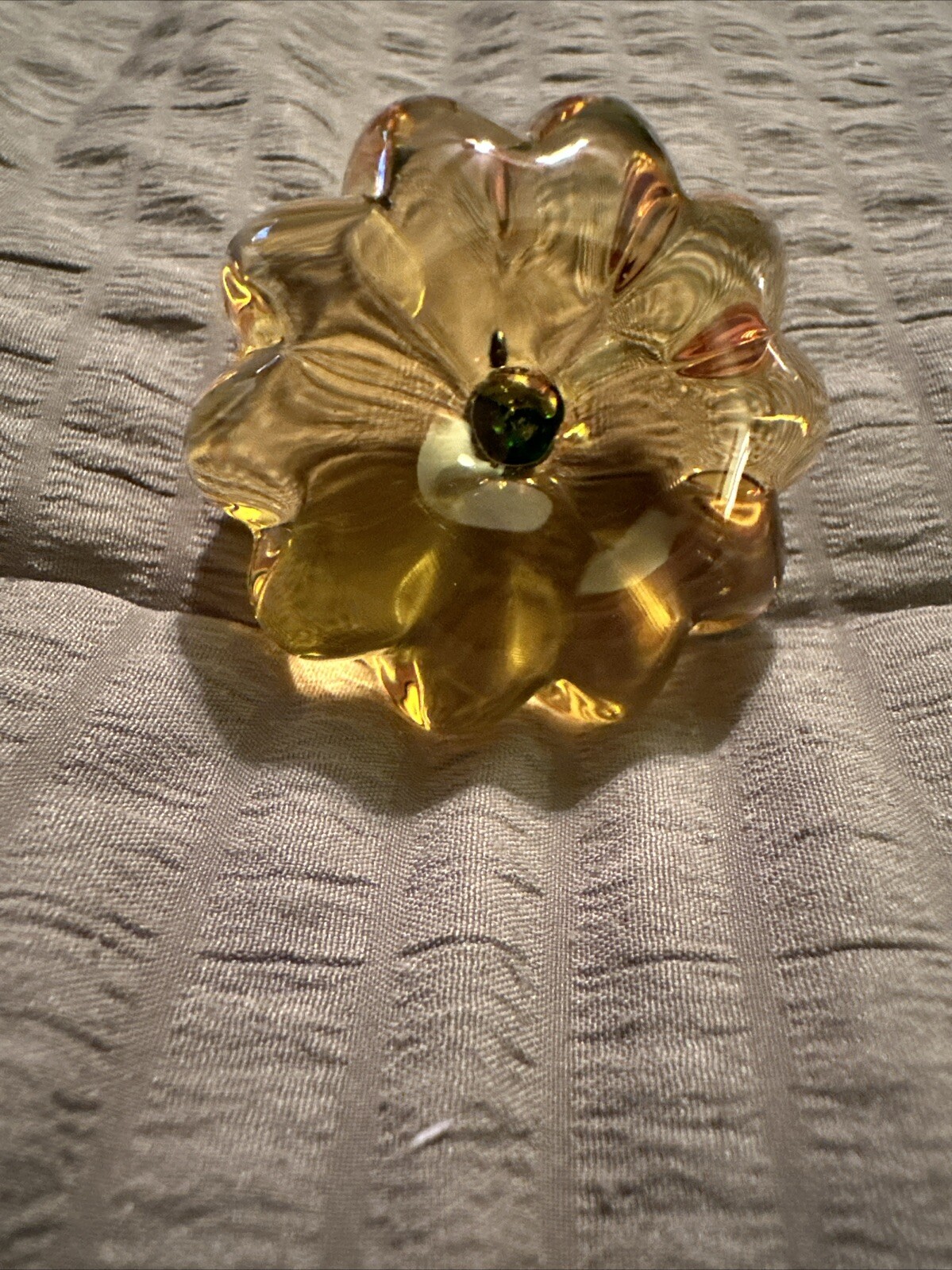 Orange Crafted Glass Pumpkin Figurine With Green Stem In Size 6”x2”x2”