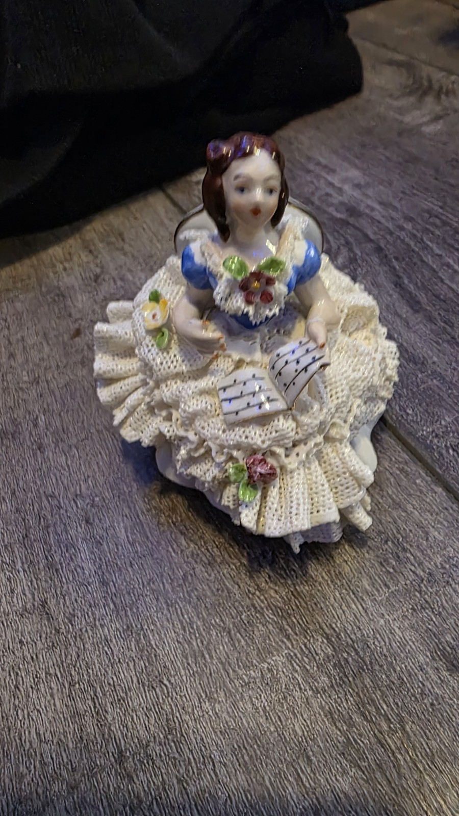 VTG Dresden Irish Lace Lady in Chair Porcelain Figurine Doll Volkstedt Victorian