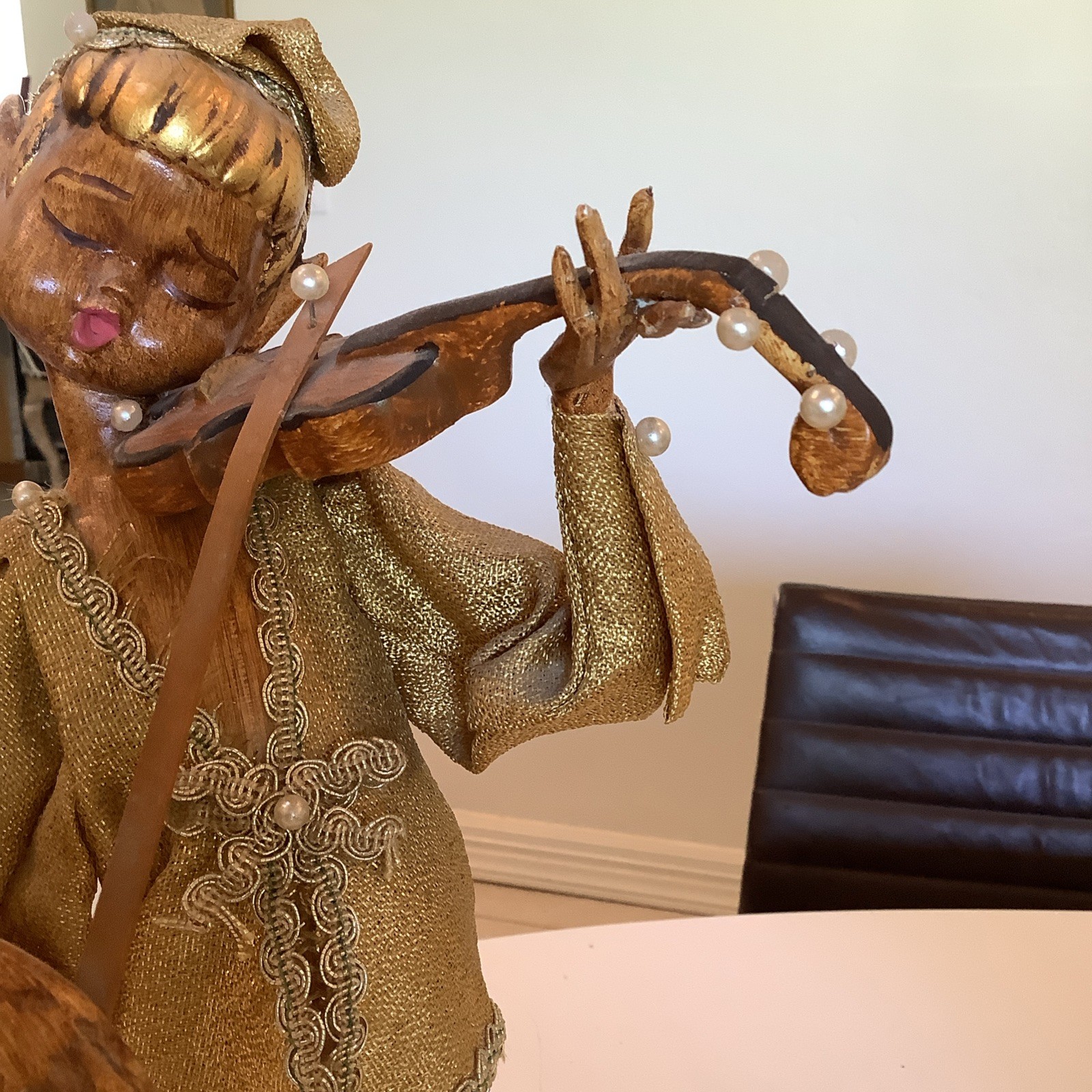 MCM Gilt Wood Composite 17.5” Pixie Elf Playing Violin Hollywood Regency