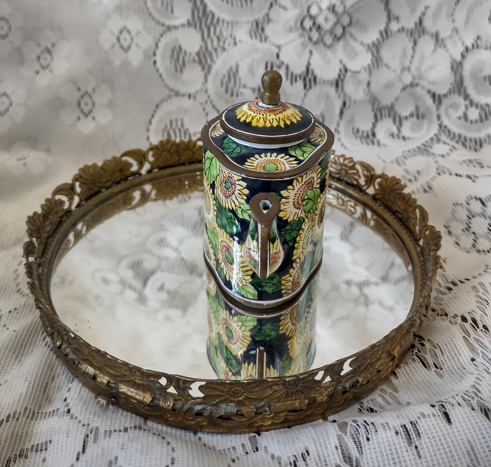 Kelvin Chen Enamel Miniature Teapot With A Sunflower Design