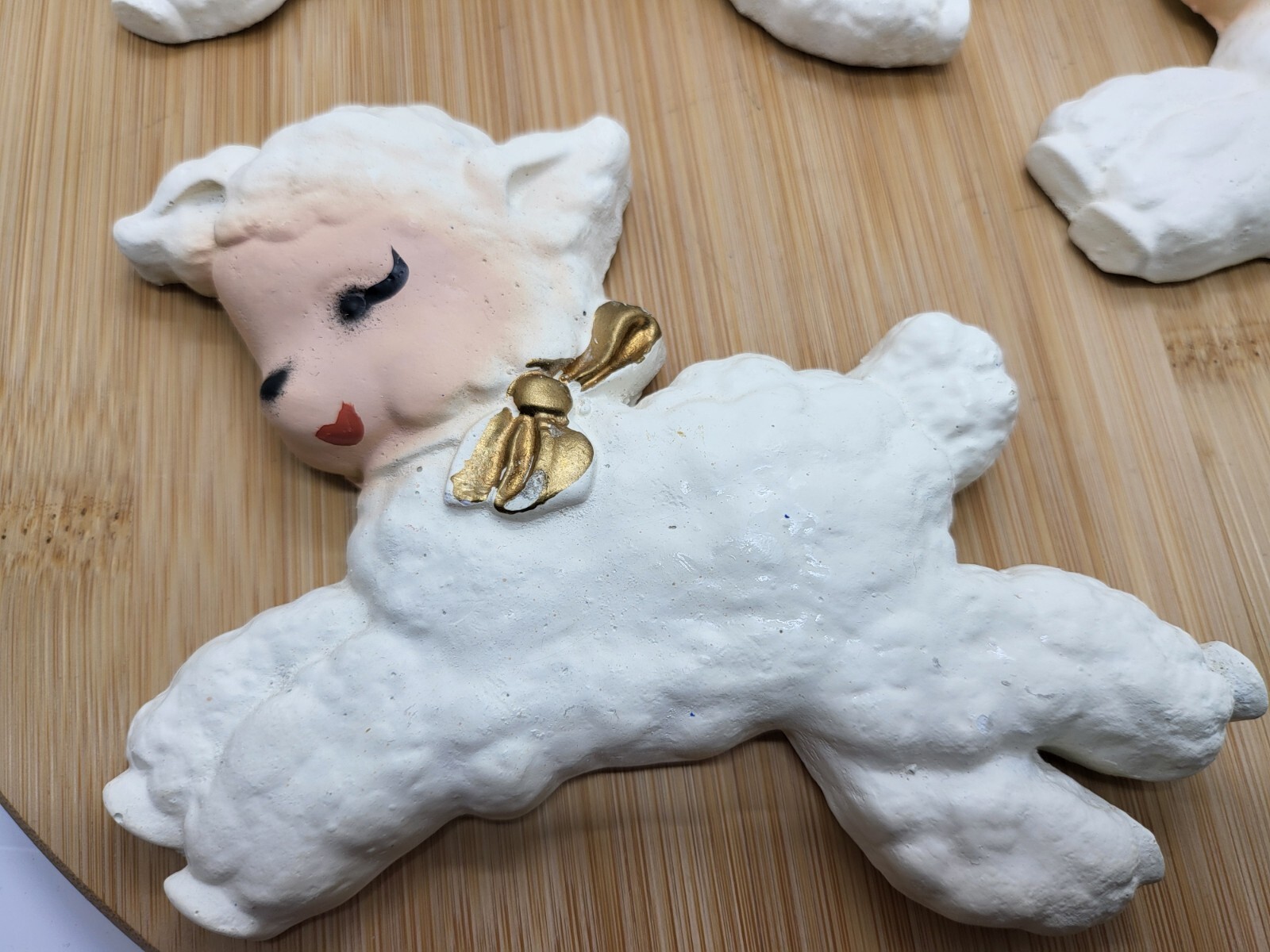 Set Of Three Chalkware Lamb Sheep Wall Hanging Decor