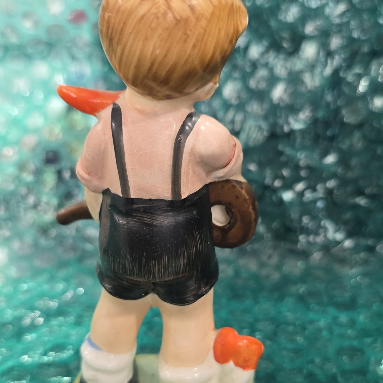 Hand Painted Ceramic Boy Playing Guitar Figurine w/ Dog Base, Glossy