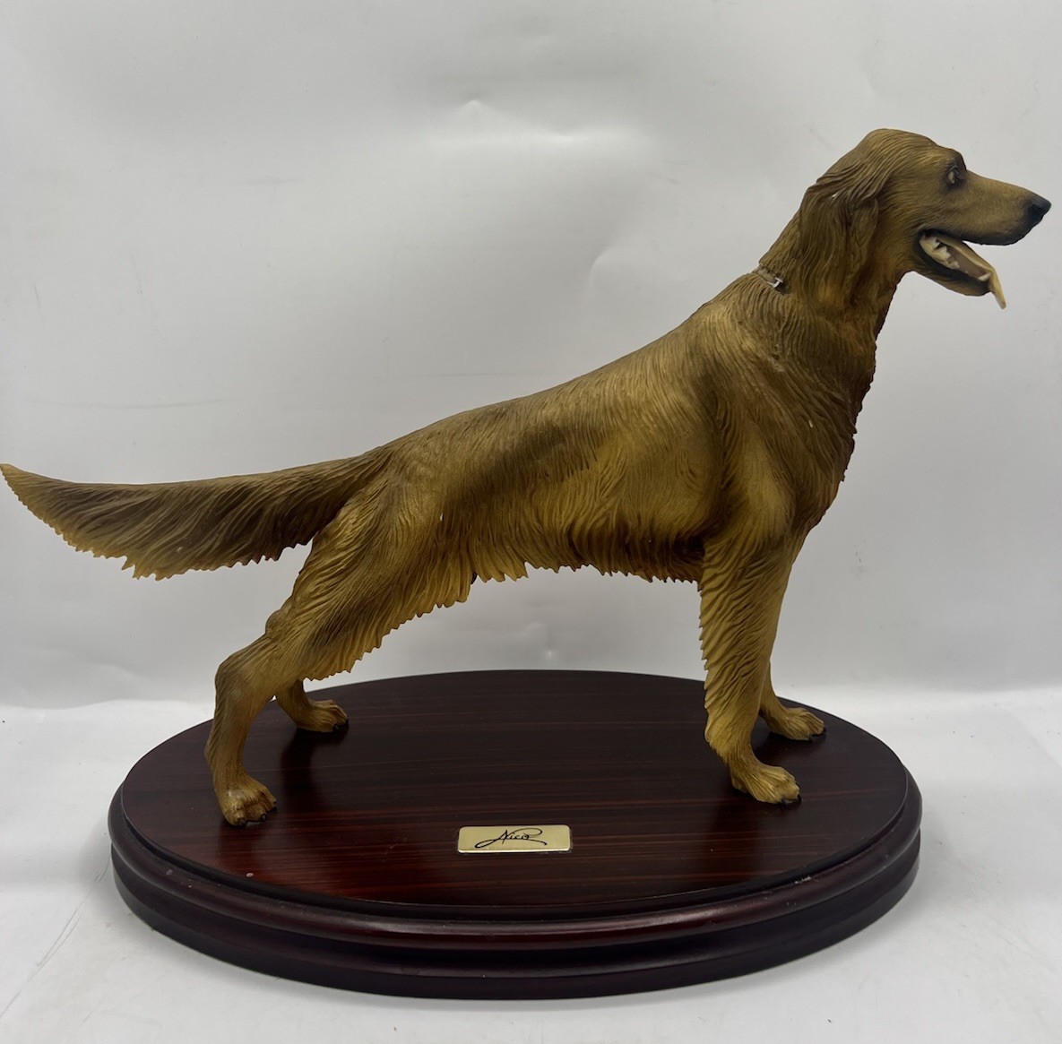 Vintage Nico Golden Retriever Dog Statue Resin Sculpture Wood Base Made Spain