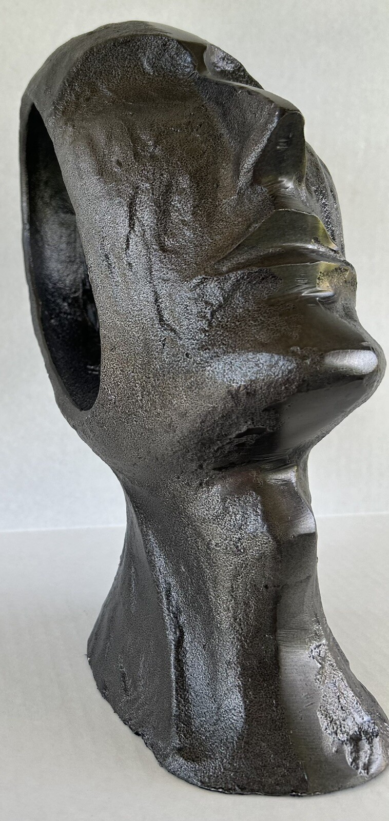 Empty Head Metal Sculpture 12″ Figural Silhouette Hole In the Head Brutalist Art