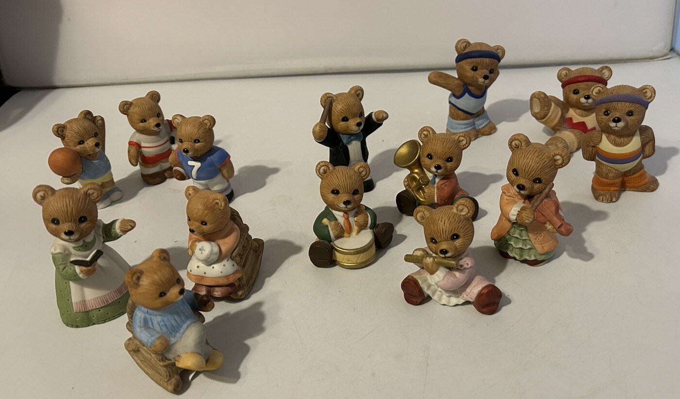 Vintage HOMCO Bear Family Lot of 14 Figures 3” Band Sports Home Work Out