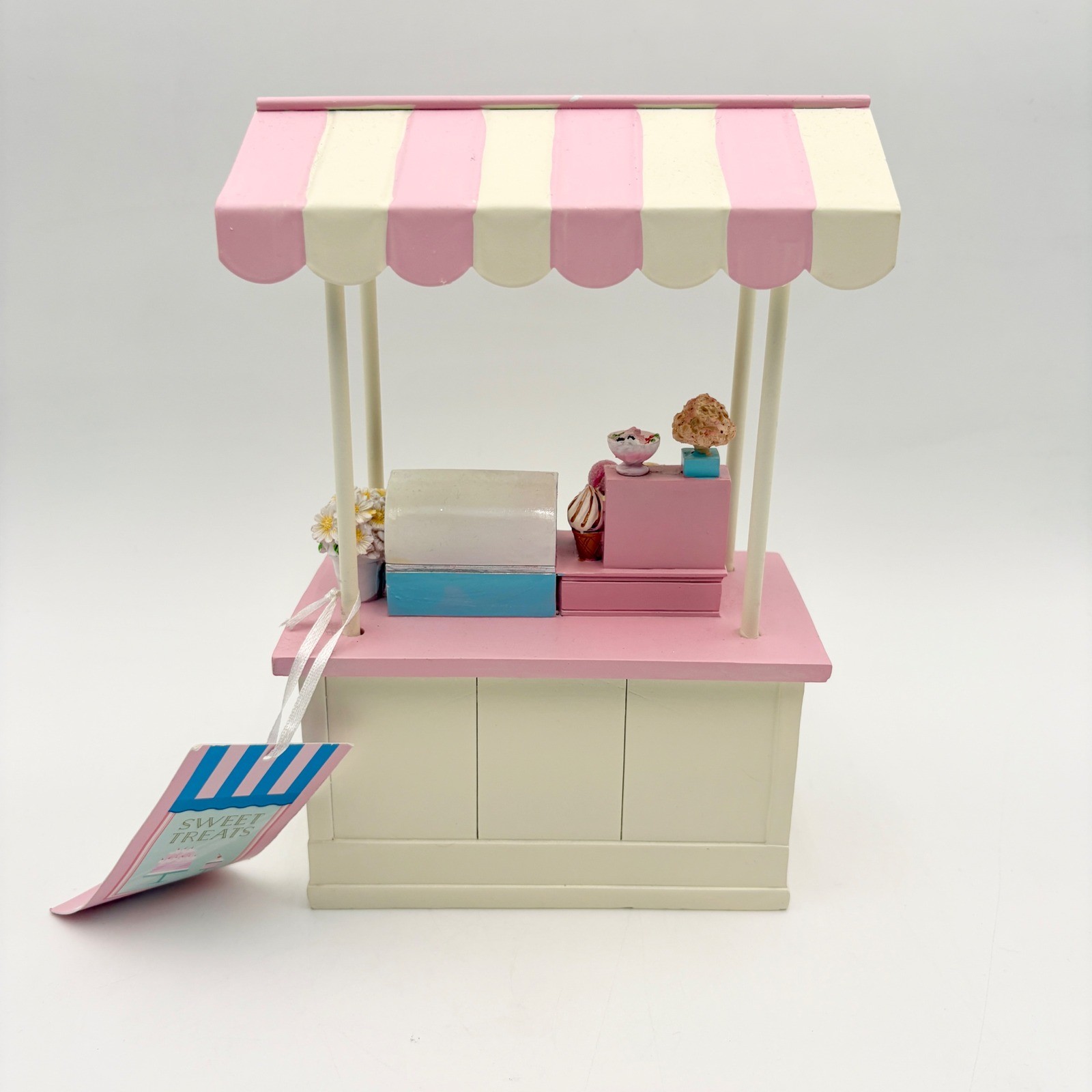 Sweet Treats Mini Ice Cream Cart Pink Display Striped Easter Pastel Décor