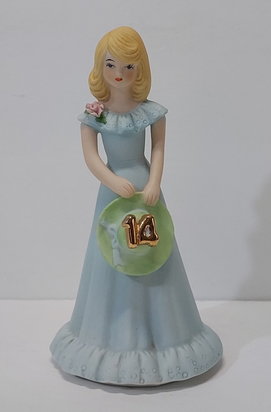 Enesco Growing Up Girls Figurine Blonde Age 14 Blue Dress with Flower and Sunhat