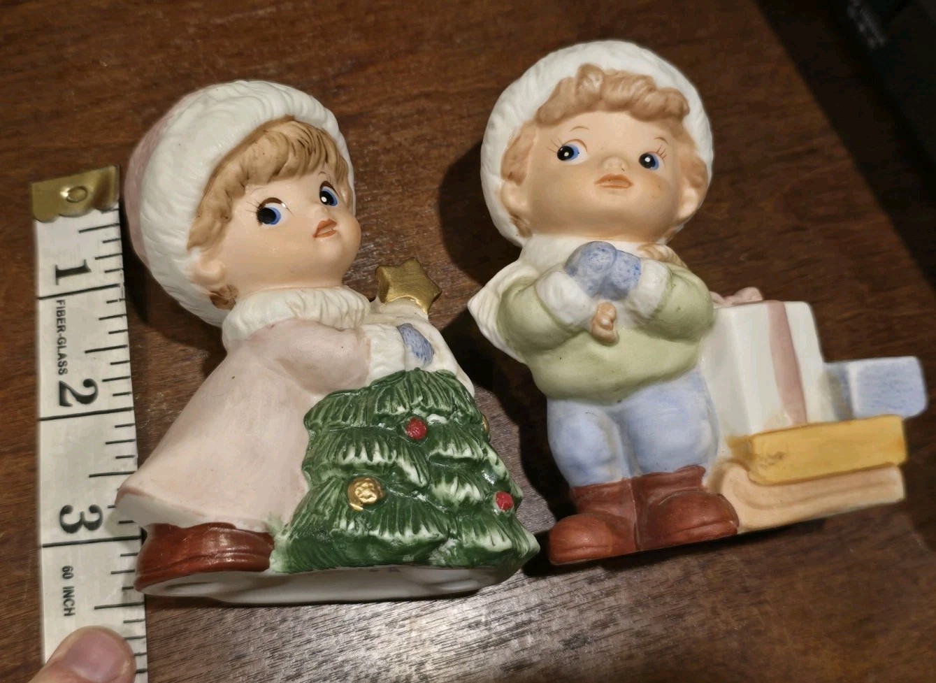 Vintage 1990s Homco Christmas 5556 Porcelain Christmas Boy & Girl Figurines