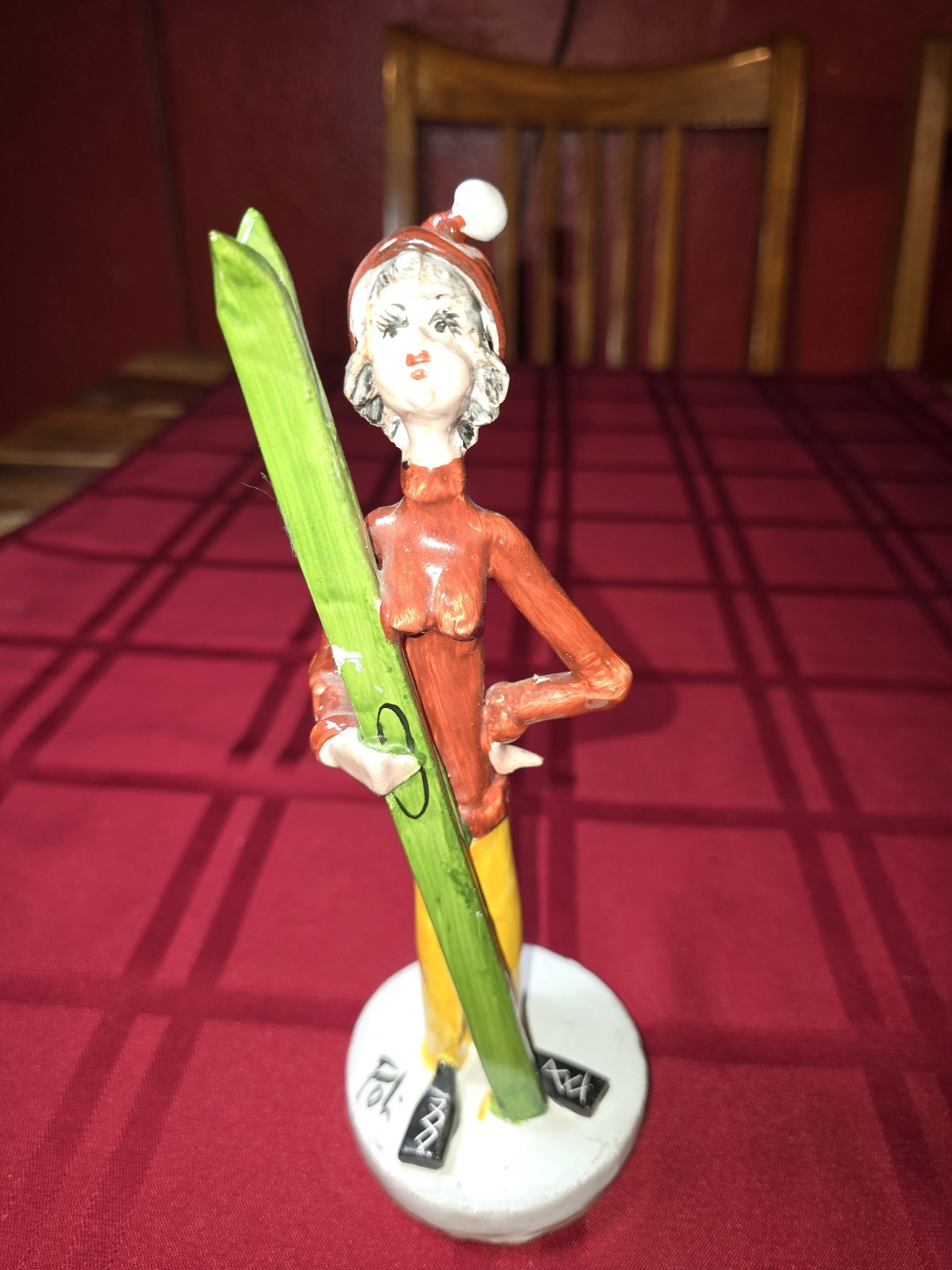Vintage Poli Cesare Ceramic Female Skiier Rare Signed Made in Italy