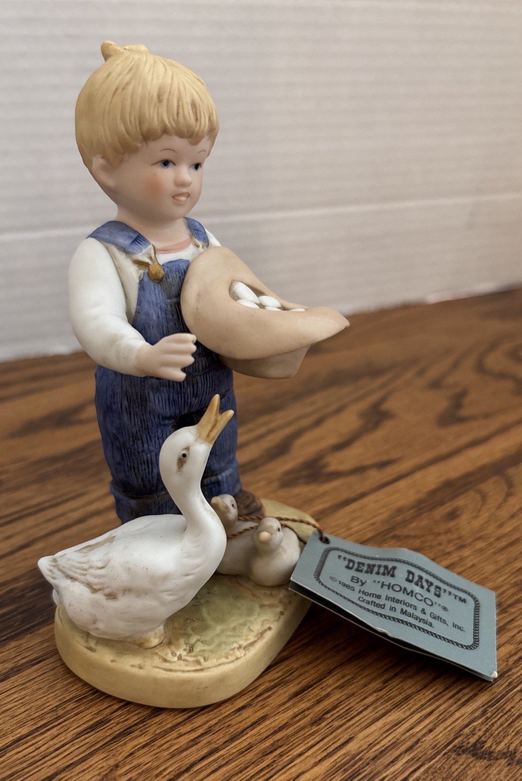 Denim Days Boy Danny Gathering Eggs Ducks Chickens #1509 Vintage 1985 Homeco