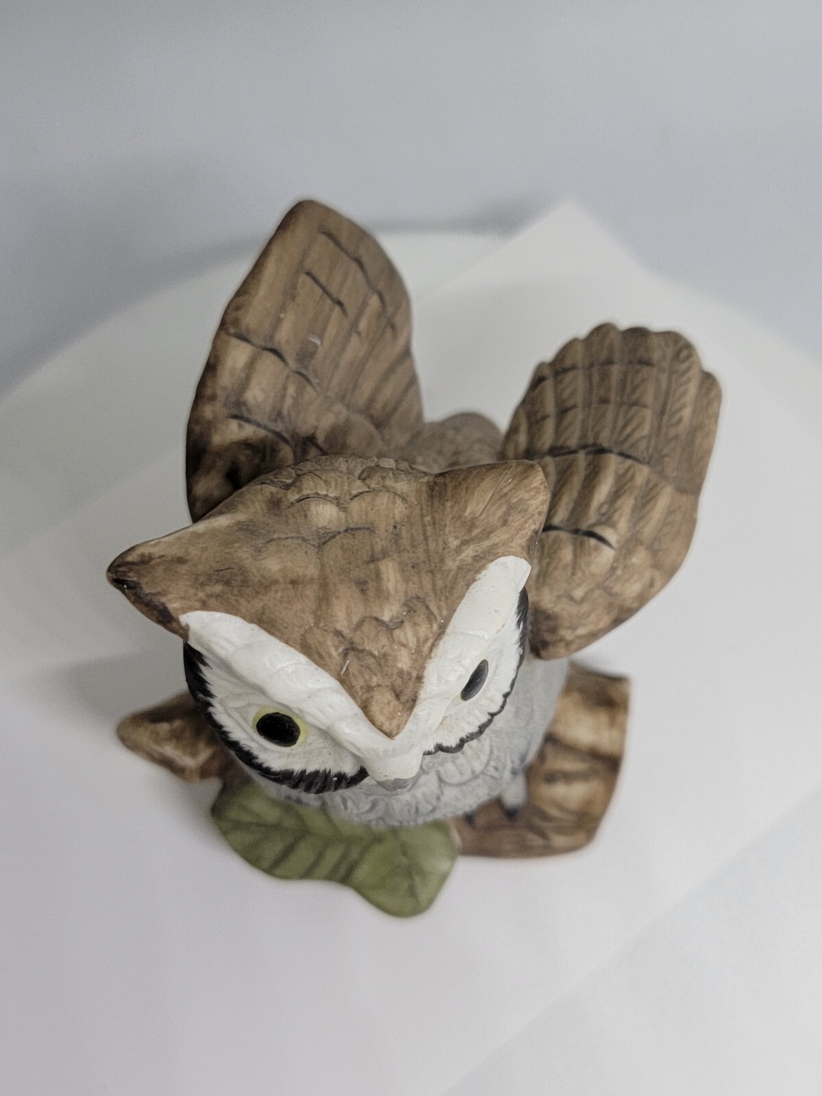 Vintage Norleans Korea Figurine Owl Multi Colors Flying on Tree Limb B11608