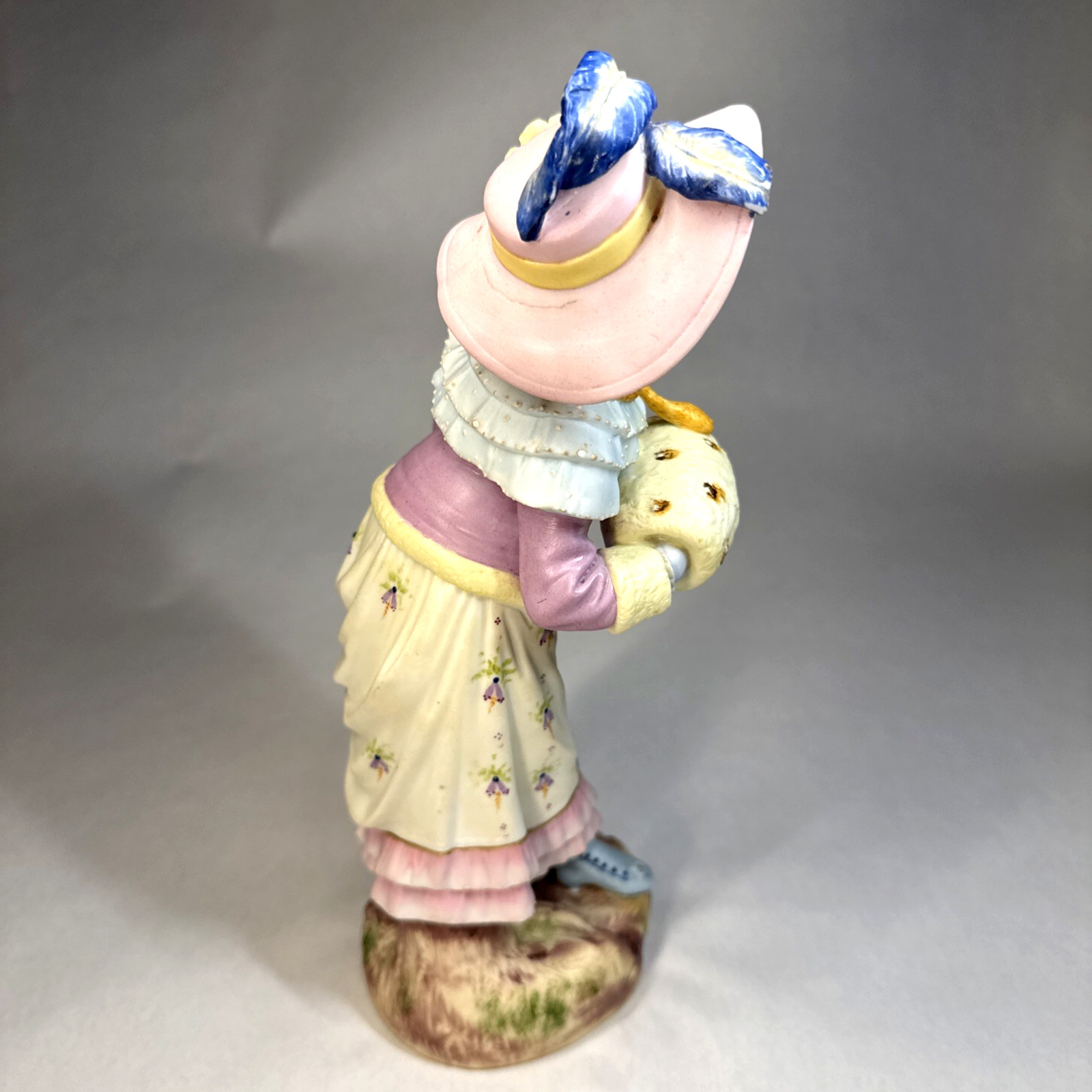 Antique German Bisque Woman Figurine – 12 Inch – Floral Dress and Hat